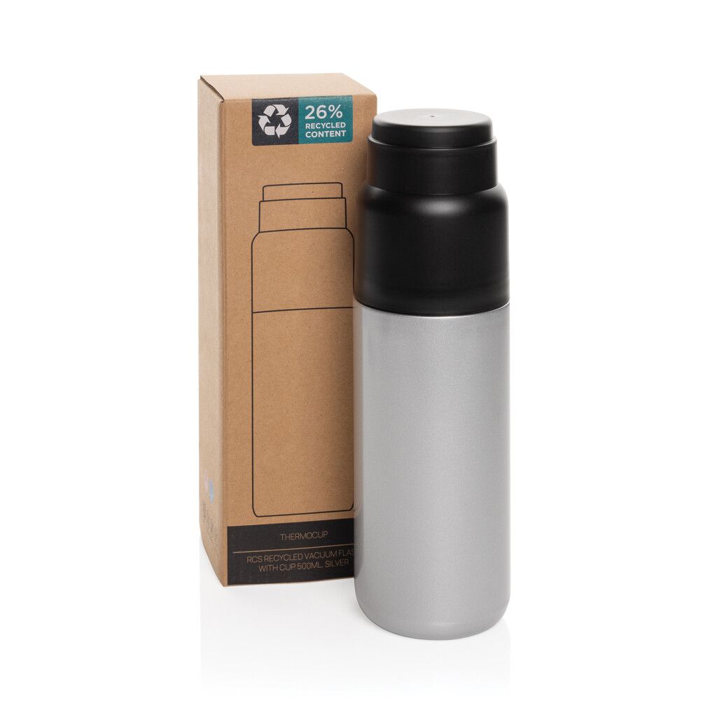 Thermocup RCS recycelte Thermoflasche mit Becher, 500ml - silber-107