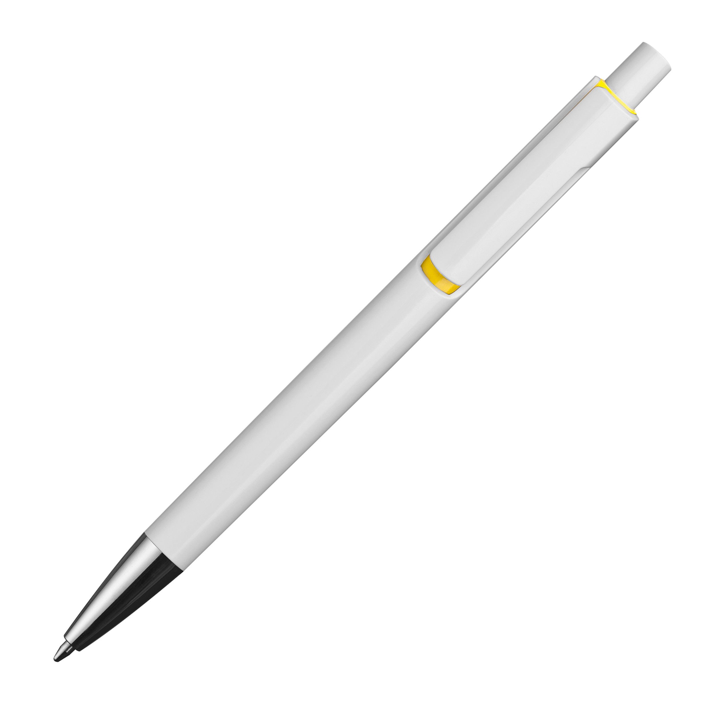 Weißer Kugelschreiber mit farbigen Applikationen  - gelb-403