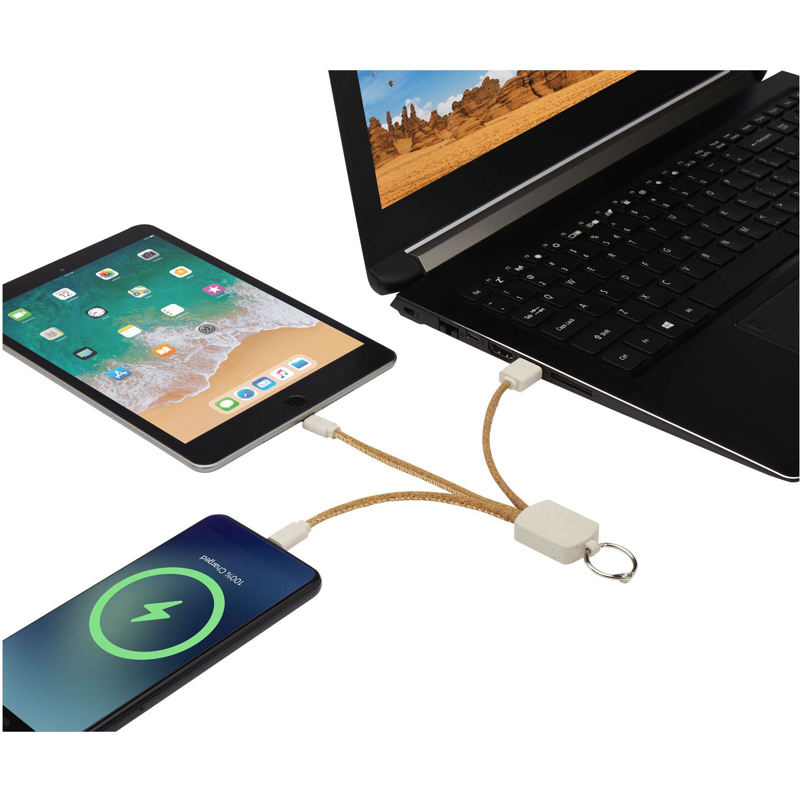 Bates Weizenstroh und Kork 3-in-1 Ladekabel - natur-375