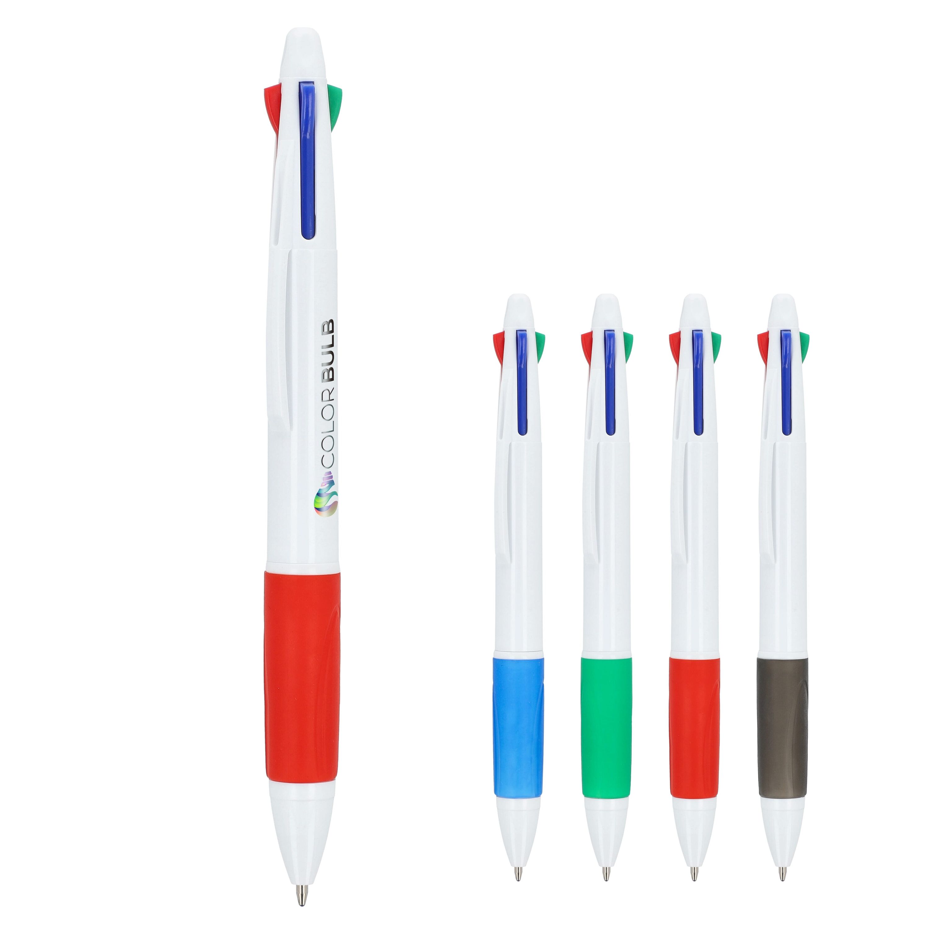 4-Farben-Stift mit Griffzone - weiss  -  rot-327