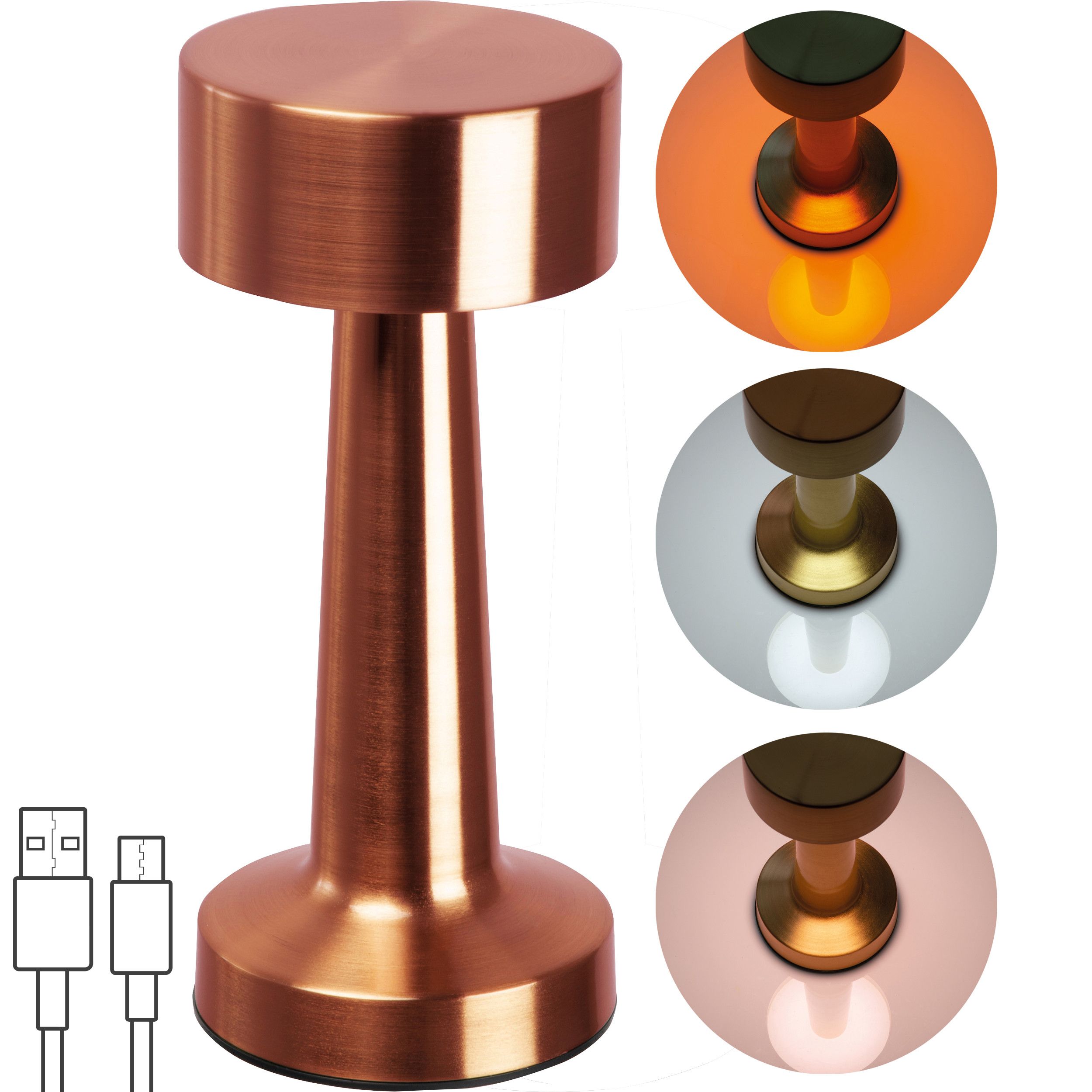 Tischlampe aus Edelstahl mit Akku  - kupfer-475