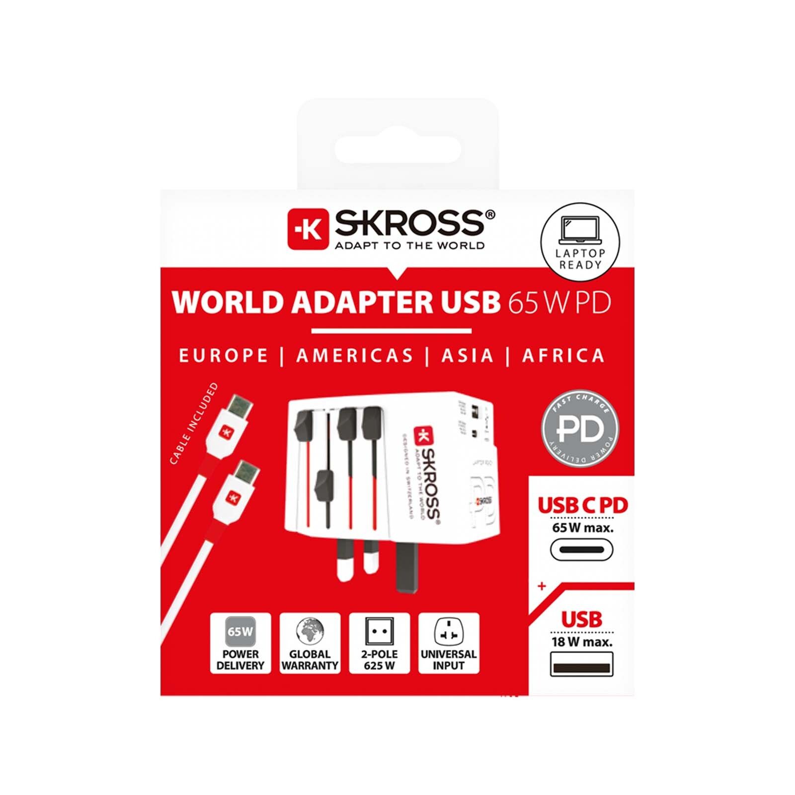 SKROSS MUV AC65PD Reiseadapter mit USB-C Kabel  - weiss-284