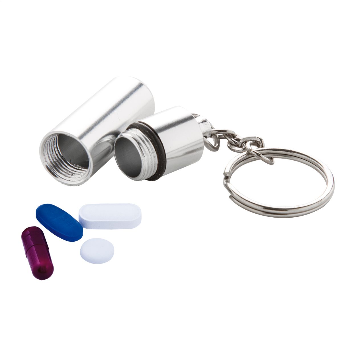 Schlüsselanhänger mit Pillenbox Alumpill - silber-250