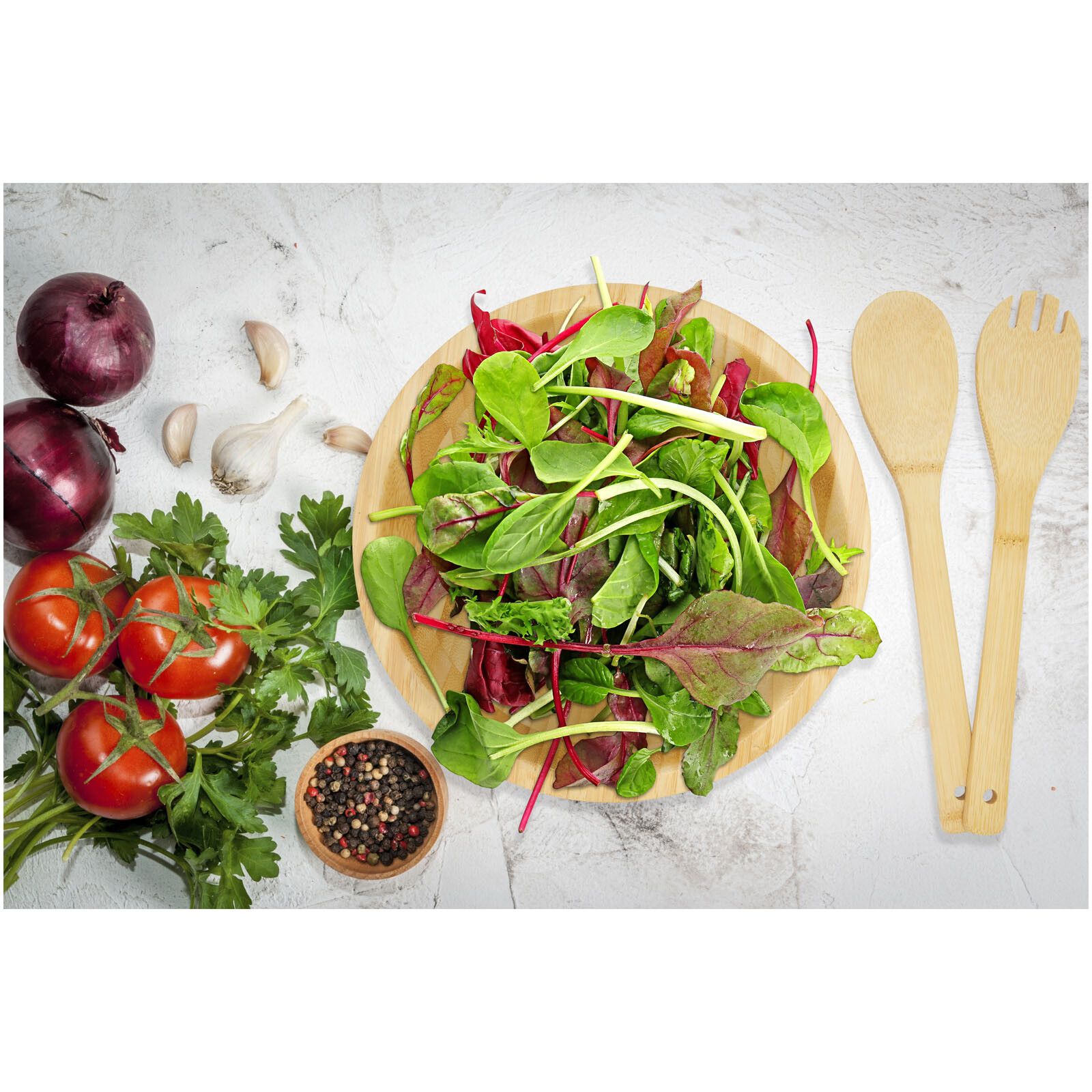 Argulls Salatschüssel und -besteck aus Bambus - natural-702