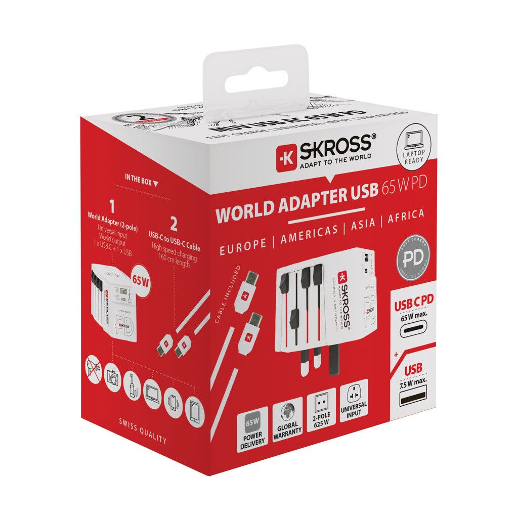 SKROSS World Travel Adapter MUV 65W PD mit USB-C-Kabel - weiß-422