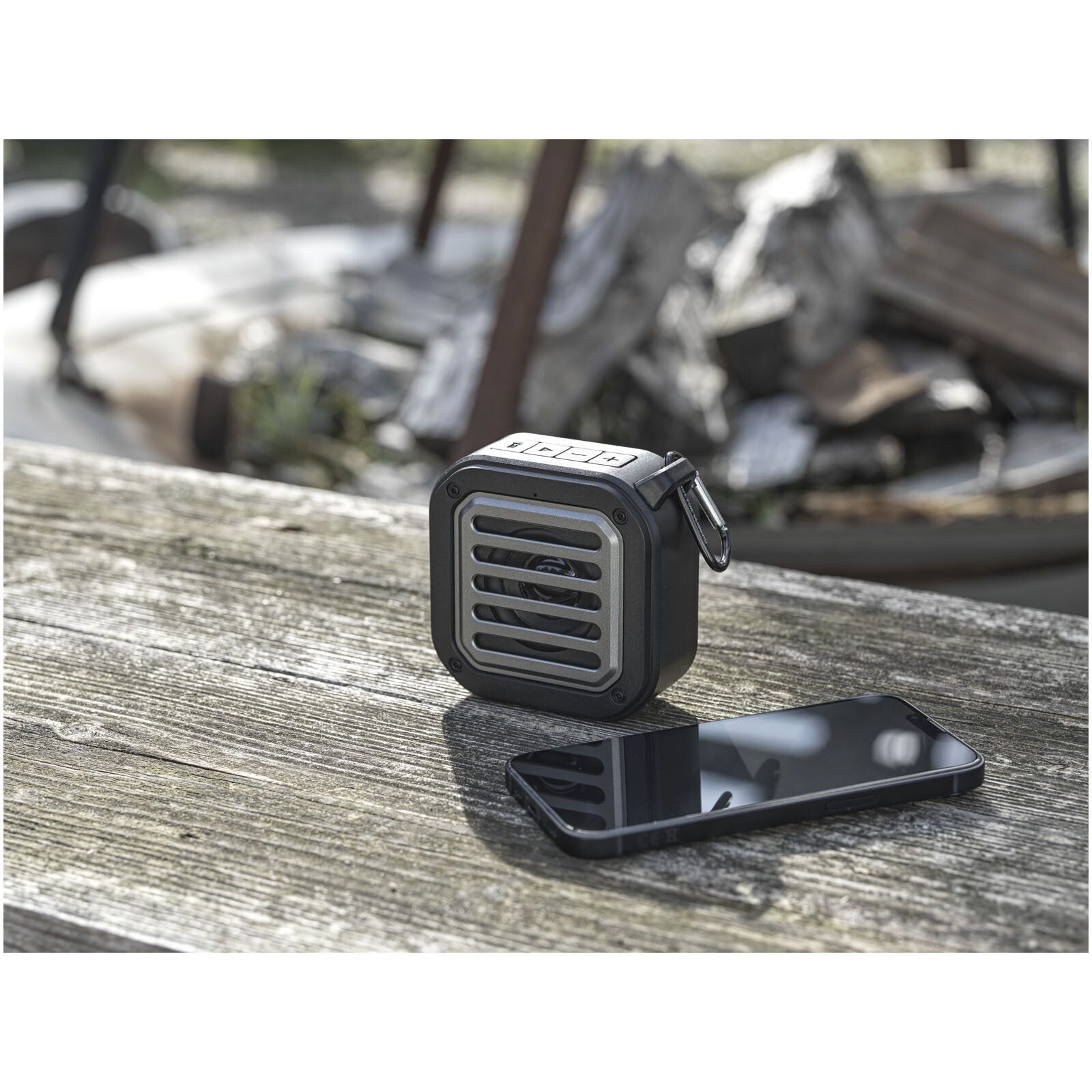 Solo 3W IPX5 Solar Bluetooth-Lautsprecher aus recyceltem RCS Kunststoff mit Karabinerhaken  - schwarz-45