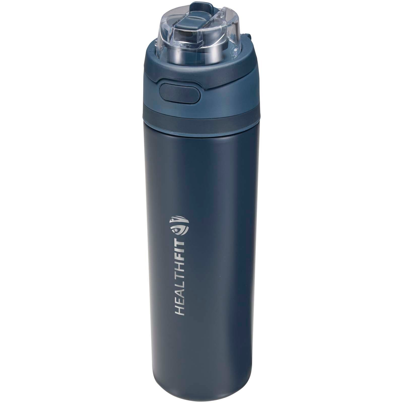 Theron 800 ml RCS Trinkflasche aus recyceltem, einwandigem Edelstahl mit Multifunktionsdeckel und Klappstrohhalm - navy-138