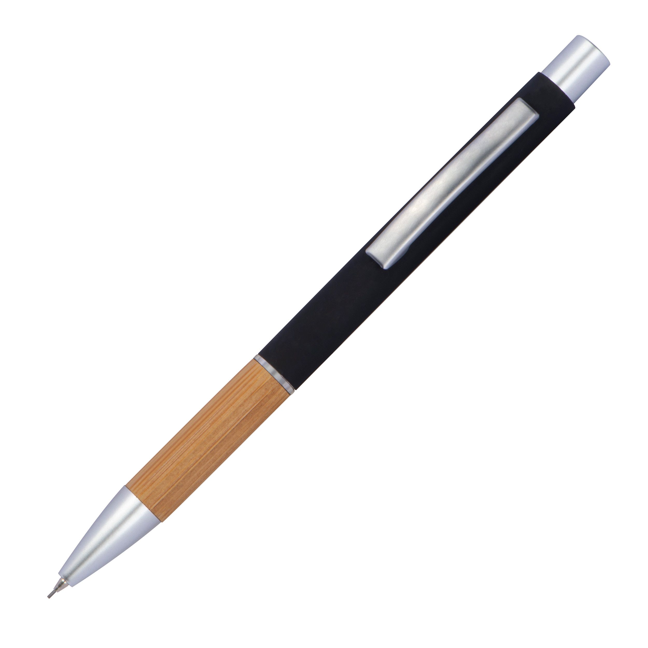 Schreibset Kugelschreiber und Bleistift mit Griffzone aus Bambus  - schwarz-644