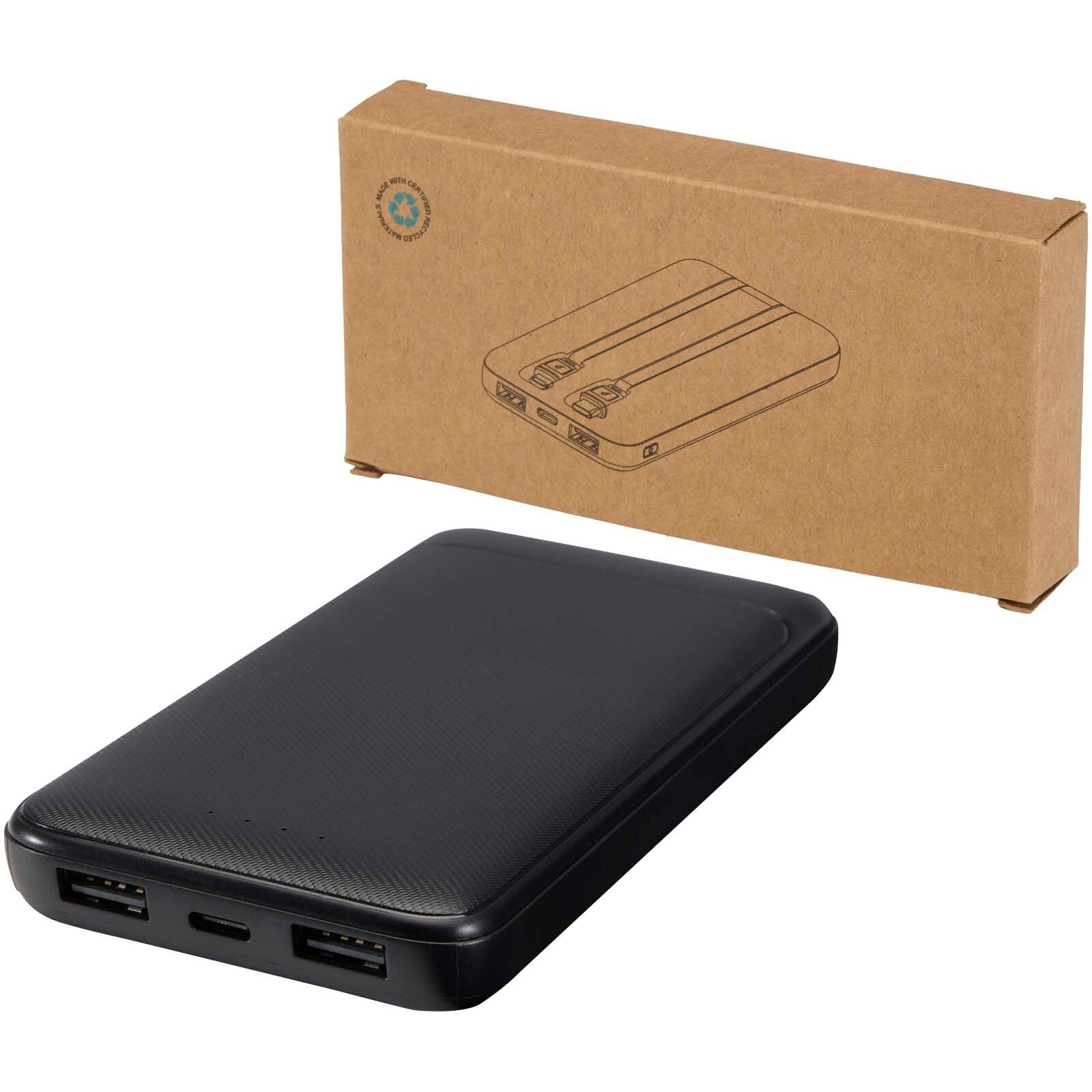 Adhil 10 W 10.000 mAh Powerbank aus recyceltem Kunststoff mit 2 integrierten Kabeln - schwarz-806