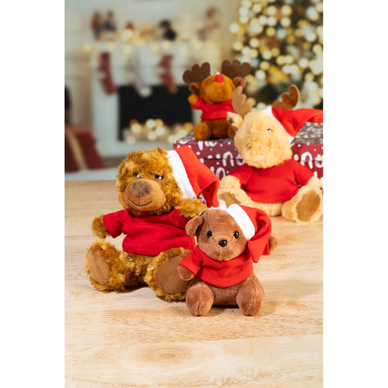 Mjuknalle RPET Plüsch-Weihnachtsteddy - braun - rot-344