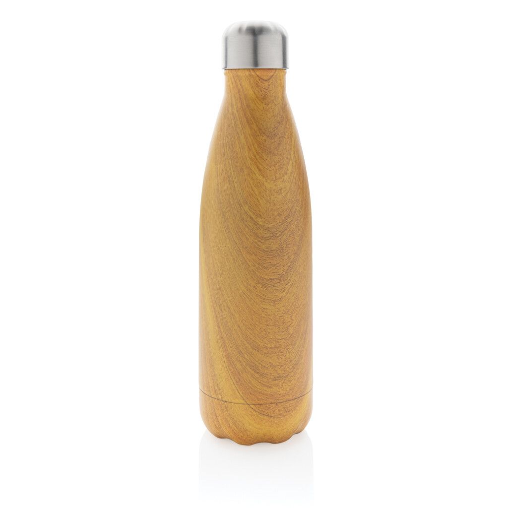 Vakuumisolierte Stainless Steel Flasche mit Holzoptik - gelb-917