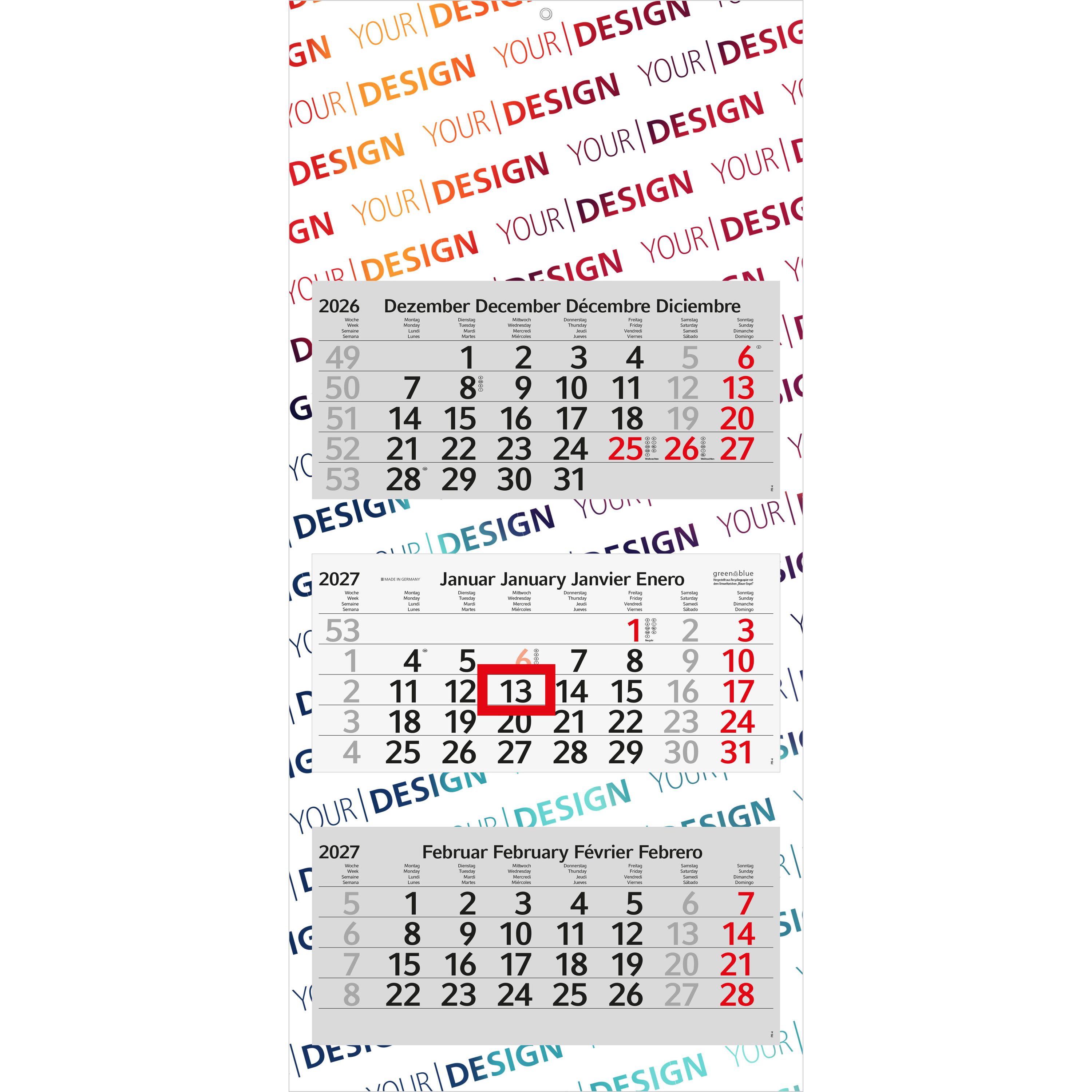 3-Monatskalender Mehrblock Profil 3 RECYCLING-931