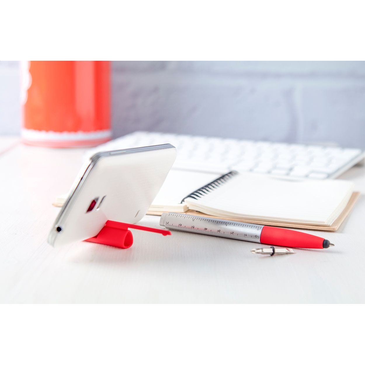 Handy Touchpen mit Kugelschreiber - rot - silber-189