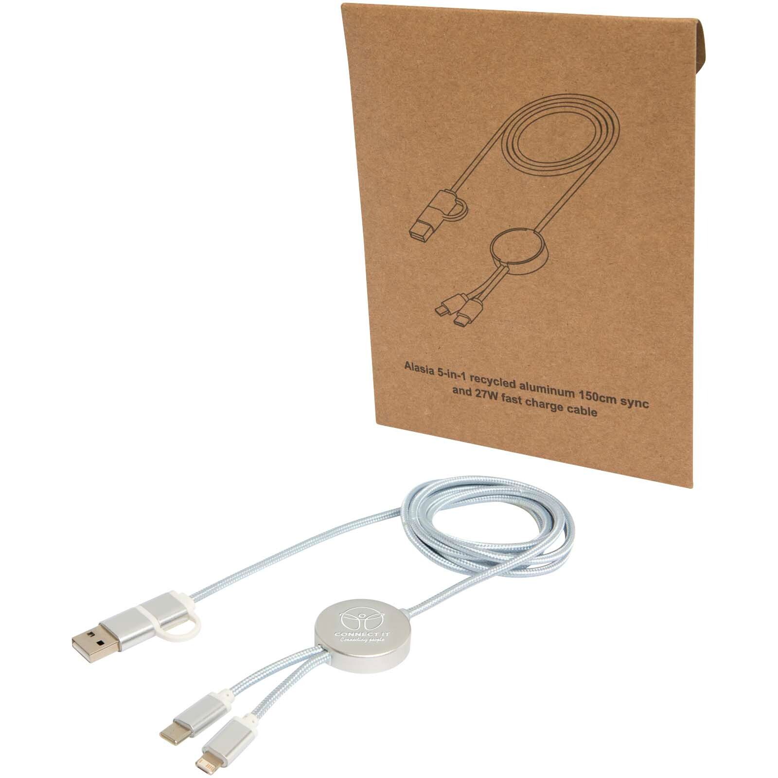 Alasia 150 cm 5-in-1 Kabel aus recyceltem Kunststoff für Datenübertragung und 27W Schnellladung - silber-635