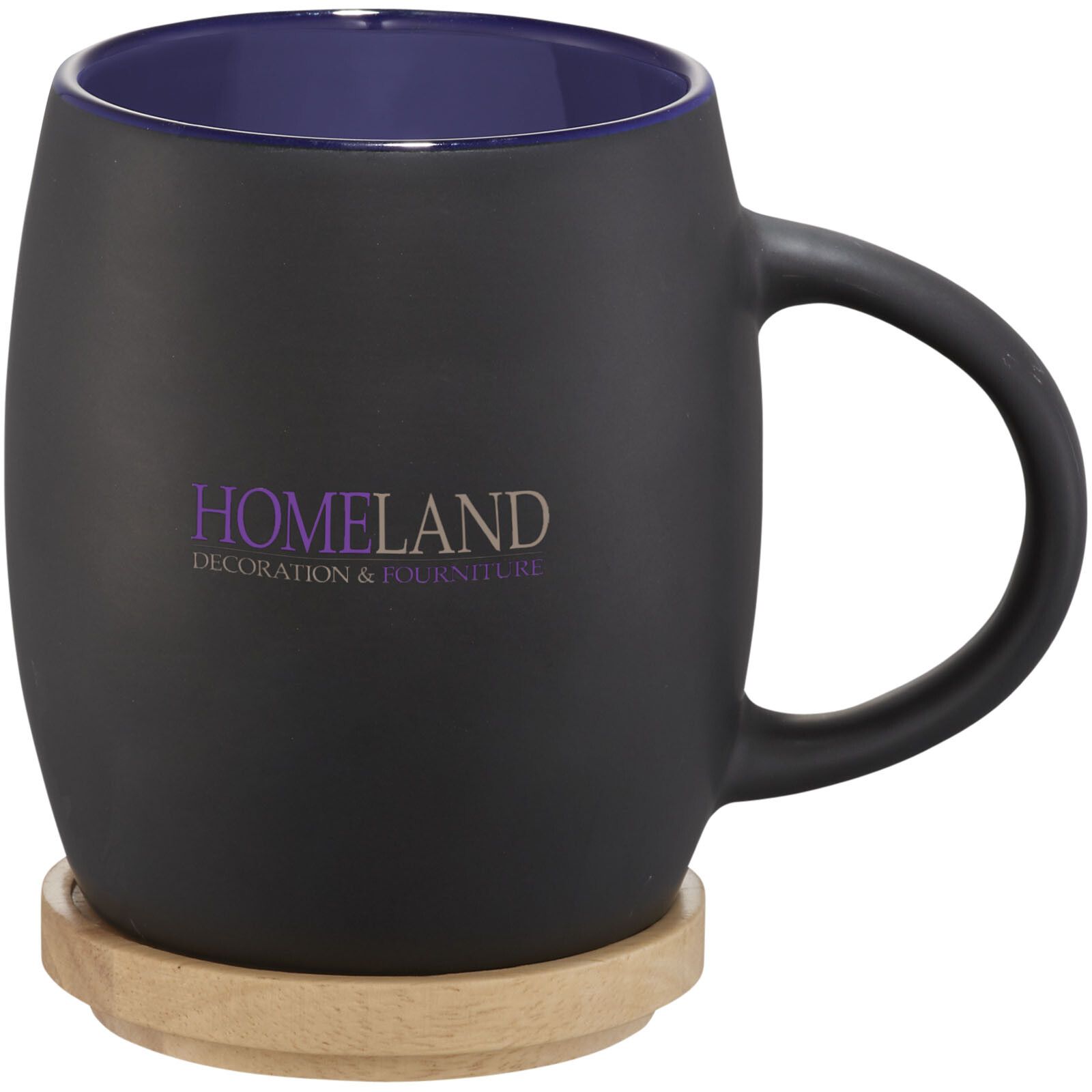 Hearth 400 ml Keramiktasse mit Holz Untersetzer - schwarz -  blau-178