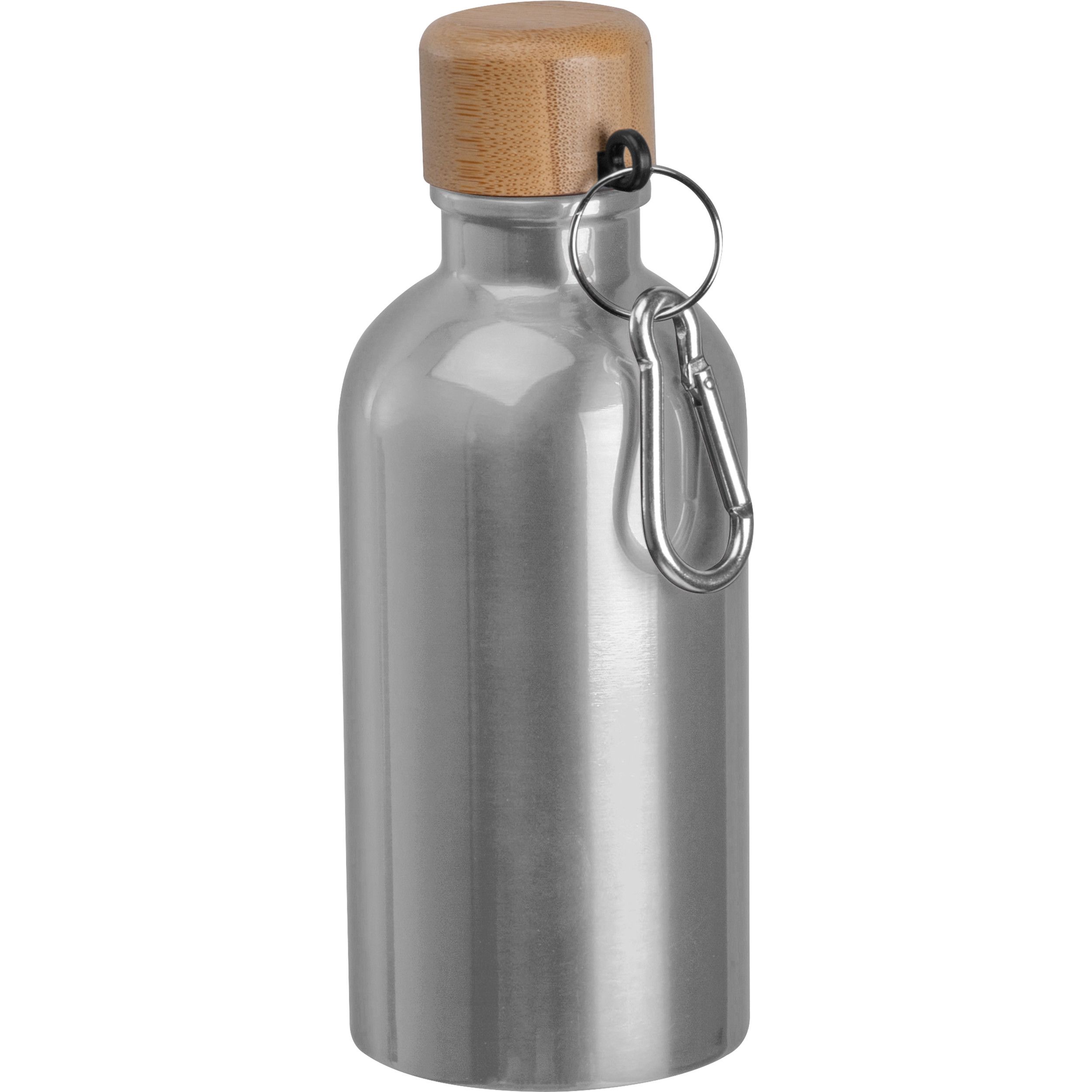 Edelstahltrinkflasche mit Karabiner, 400ml - silbergrau-596
