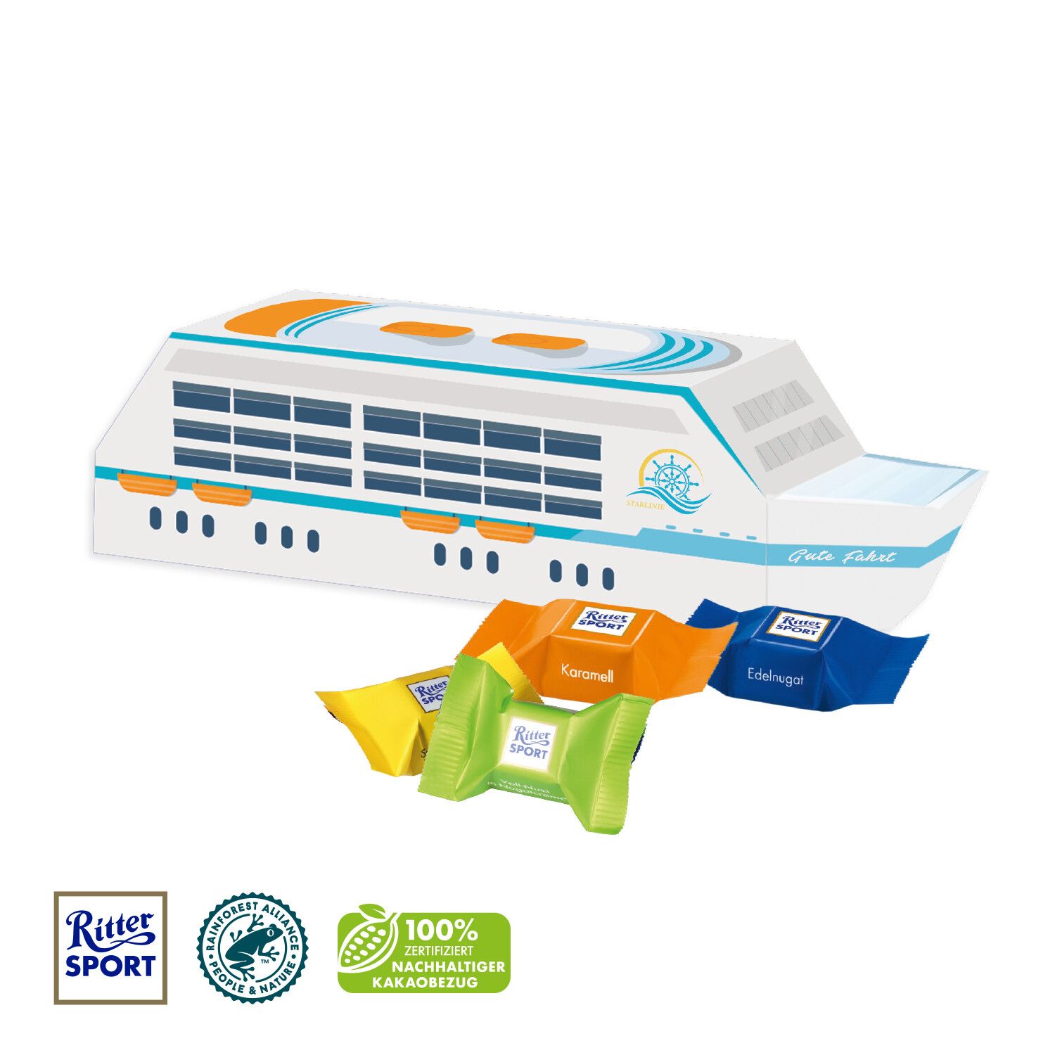 3D Präsent "Schiff" mit Ritter Sport Schokowürfel-799