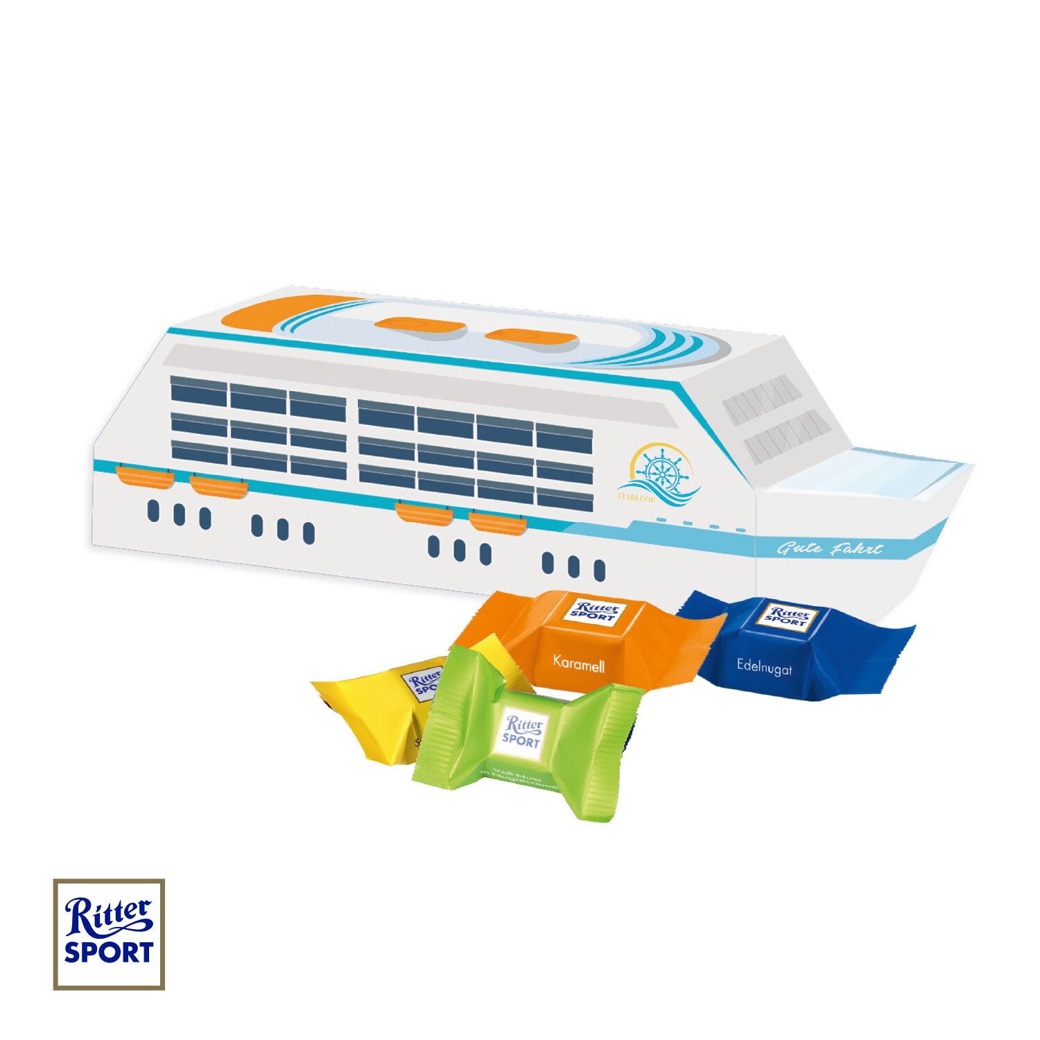 3D Präsent "Schiff" mit Ritter Sport Schokowürfel-799