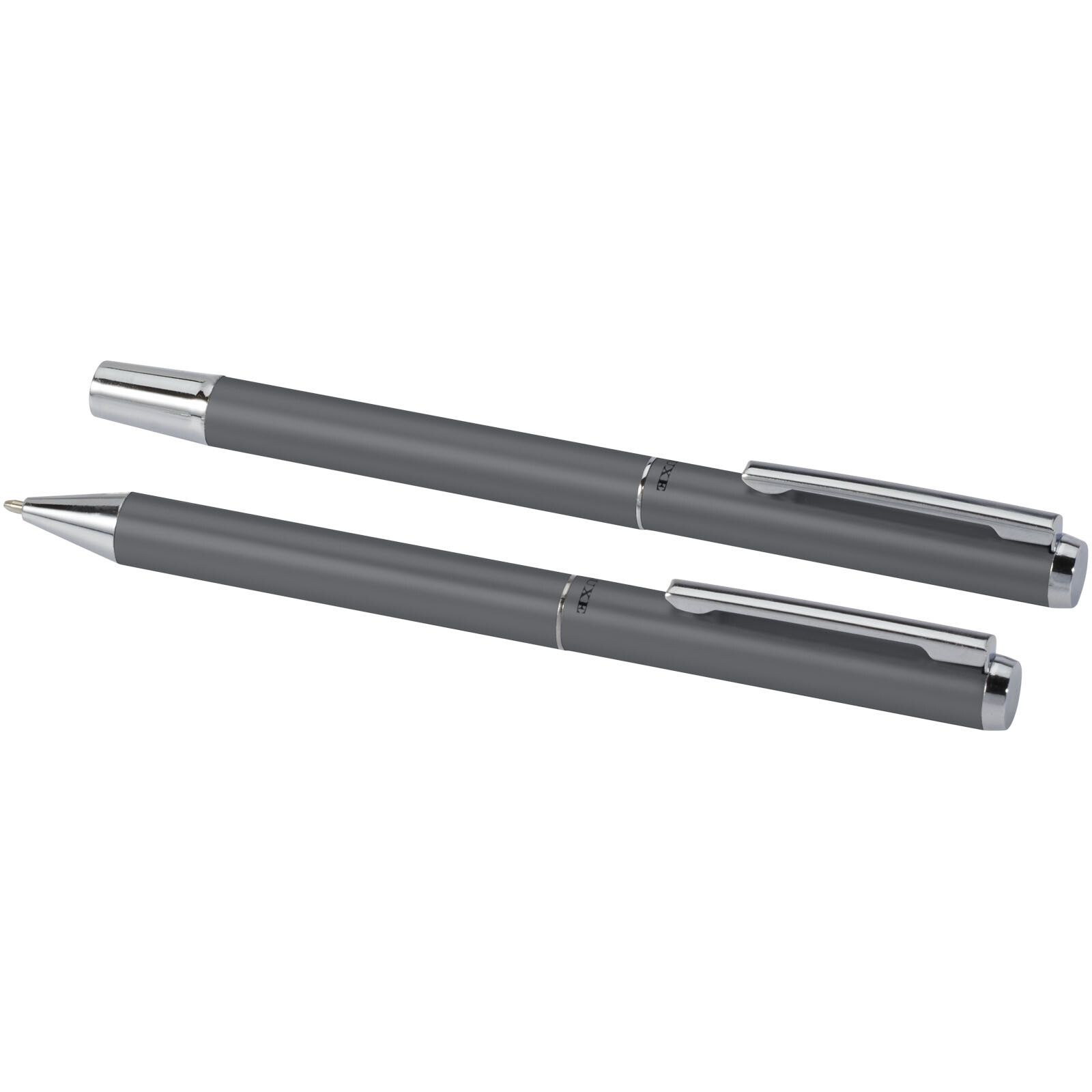 Lucetto Set mit Kugelschreiber und Tintenroller aus recyceltem Aluminium (schwarze Mine) - grau-28