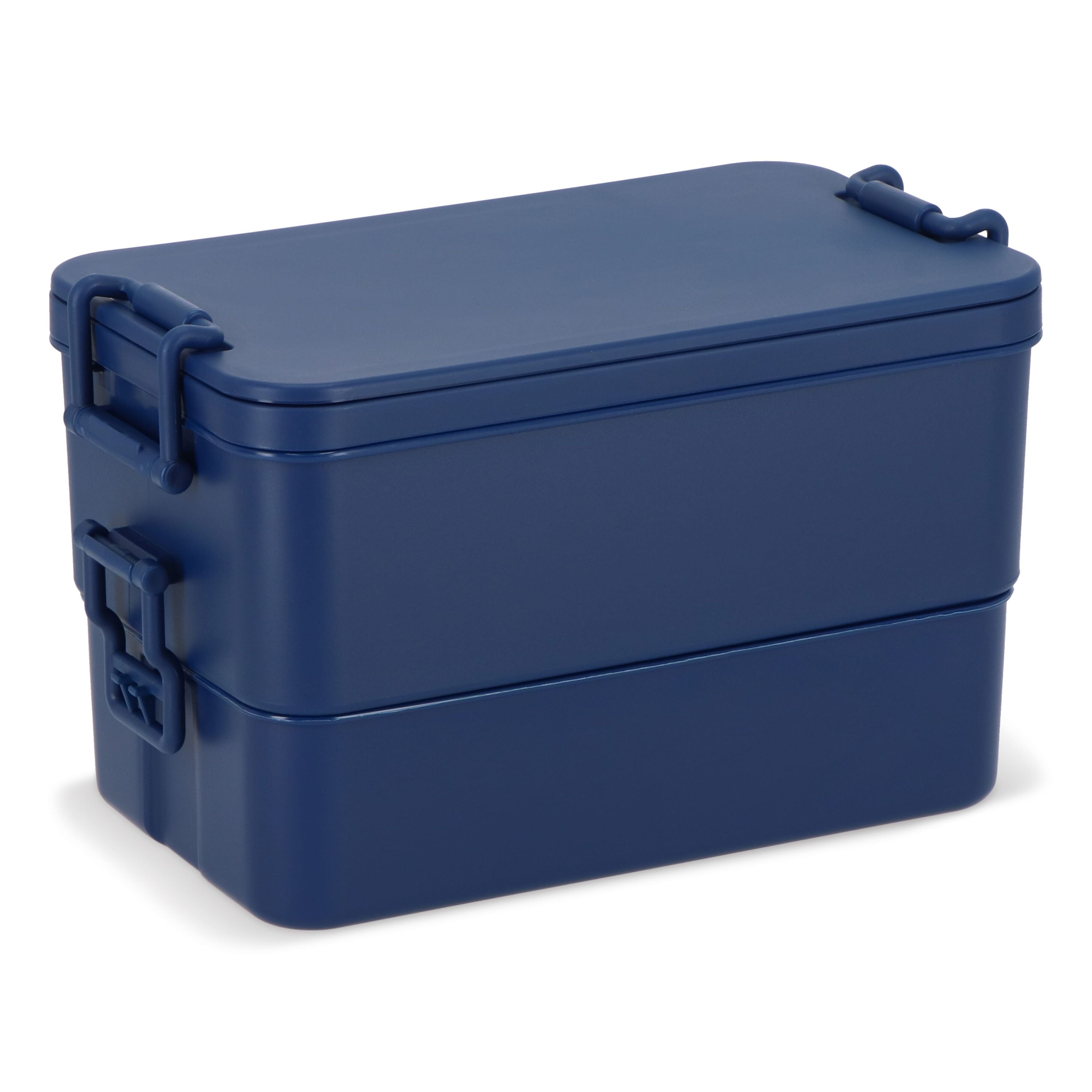 Doppelte Lunchbox mit Besteck - dunkelblau-868