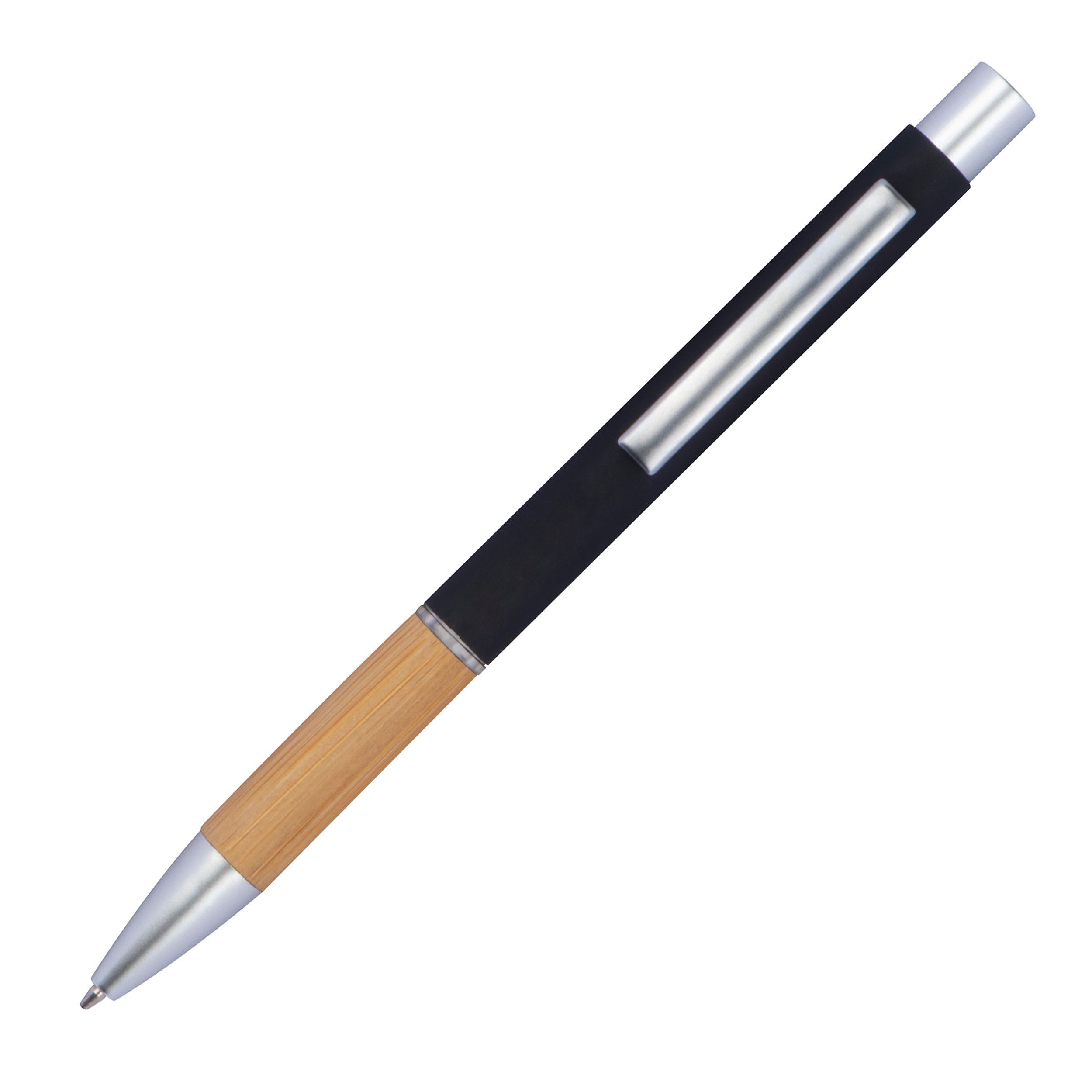 Schreibset Kugelschreiber und Bleistift mit Griffzone aus Bambus  - schwarz-361