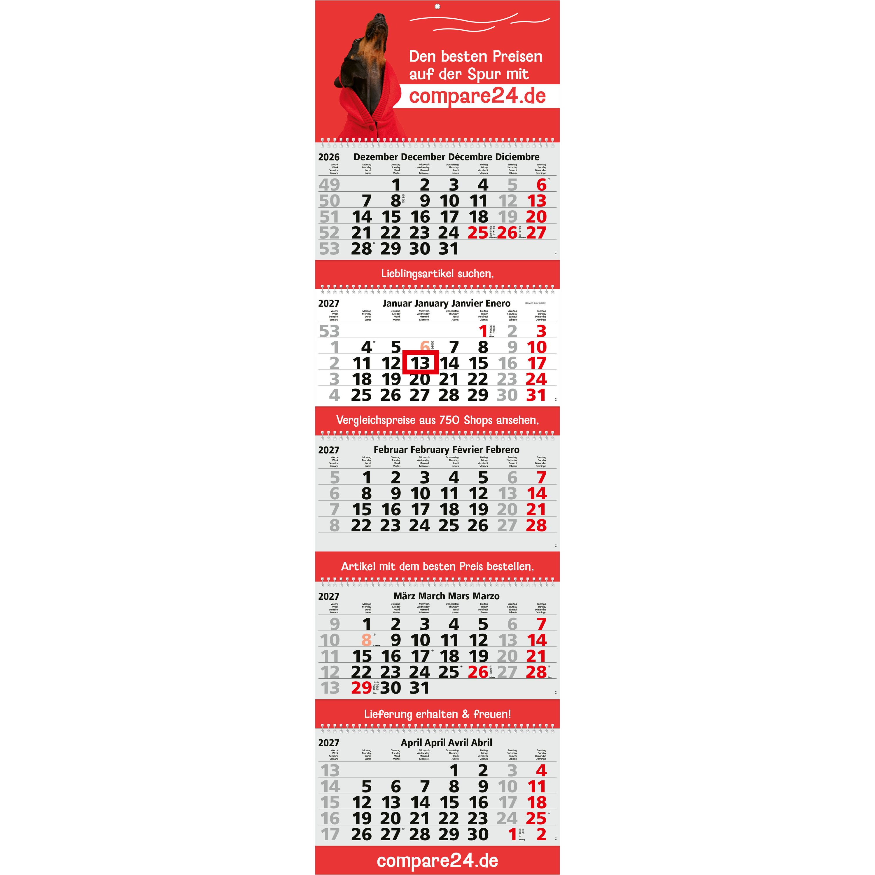 5-Monatskalender Mehrblock Grande Wire-O 5-465