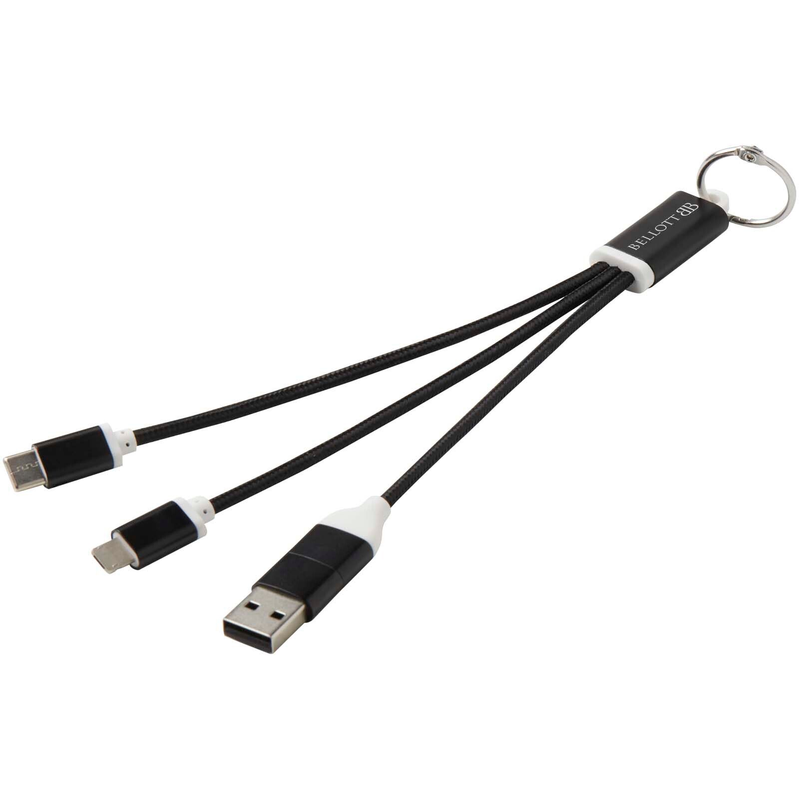 Metal 4-in-1 Ladekabel aus recyceltem Aluminium mit Schlüsselanhänger - schwarz-554
