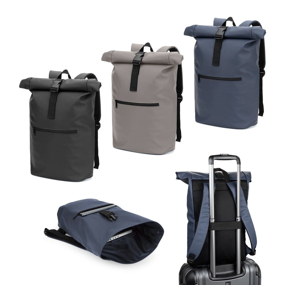 PORTLAND Roll-Top-Rucksack aus PU mit Laptopfach, 16“ - schwarz-777
