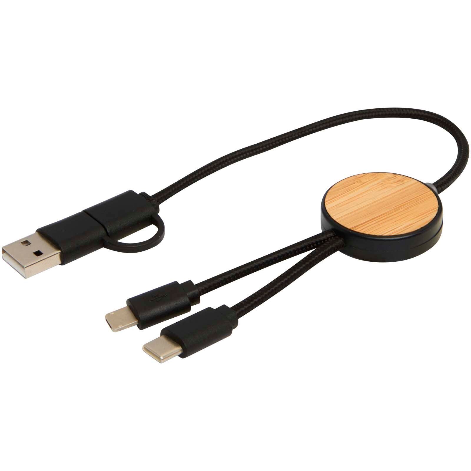 Chechia 30 cm 5-in-1 Kabel aus recyceltem Kunststoff für Datenübertragung und 27W Schnellladung mit Bambusdetails - schwarz-841
