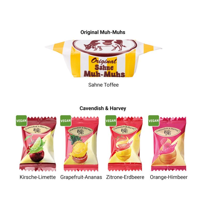 Geschenkbox Midi Schleife. Original Sahne Muh-Muhs Toffees-133