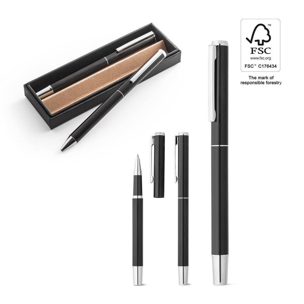 LEAH Roll- und Kugelschreiber aus Aluminium (94% rAL) mit Clip - schwarz-951