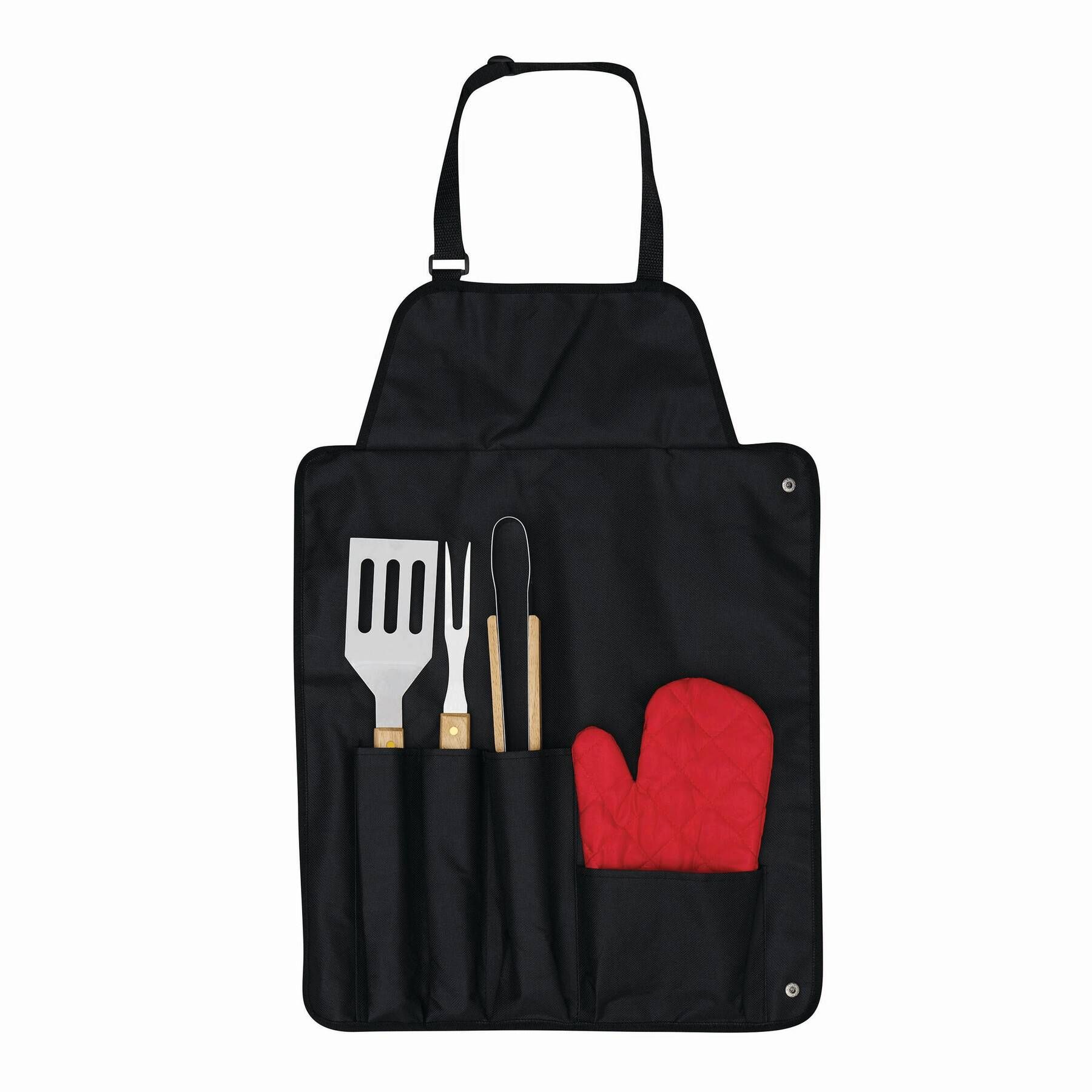 Grill-Schürze mit Grillbesteck GREAT BBQ - rot - schwarz - silber-875