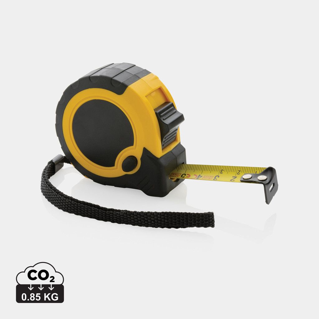 5m/19mm Maßband mit Stop-Taste aus RCS recycelt. Kunststoff - gelb-473