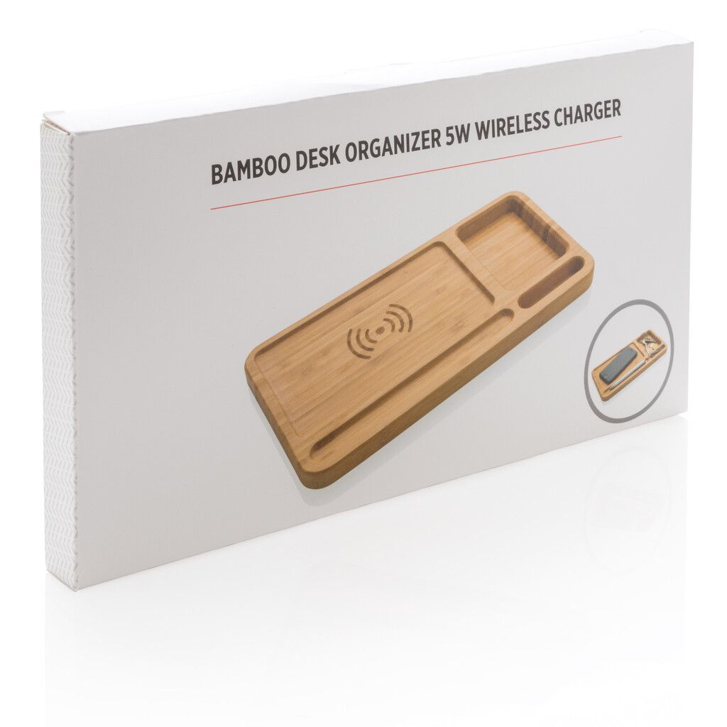 Bambus Schreibtisch-Organizer mit 5W Wireless Charger - braun-526