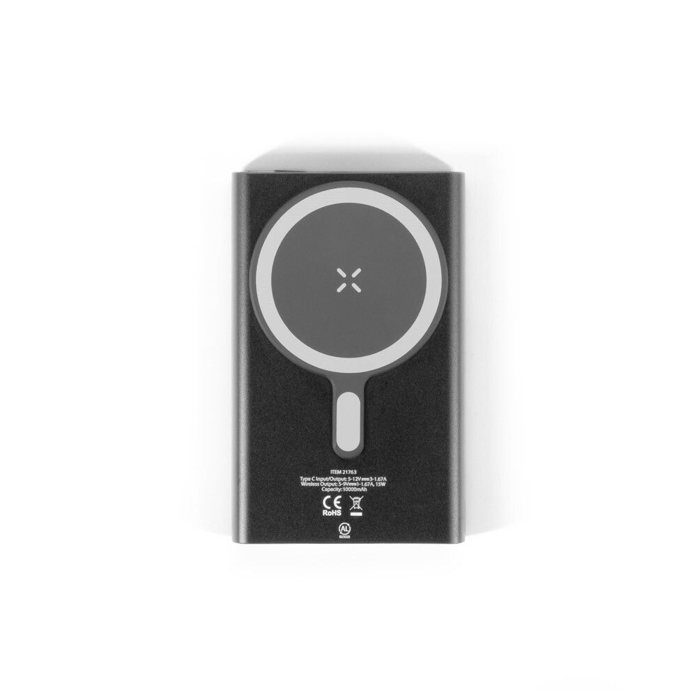 WRIGHT 5 Magnetische Powerbank mit Schnellladefunktion aus recyceltem Aluminium und recyceltem ABS, 5'000 mAh - schwarz-586