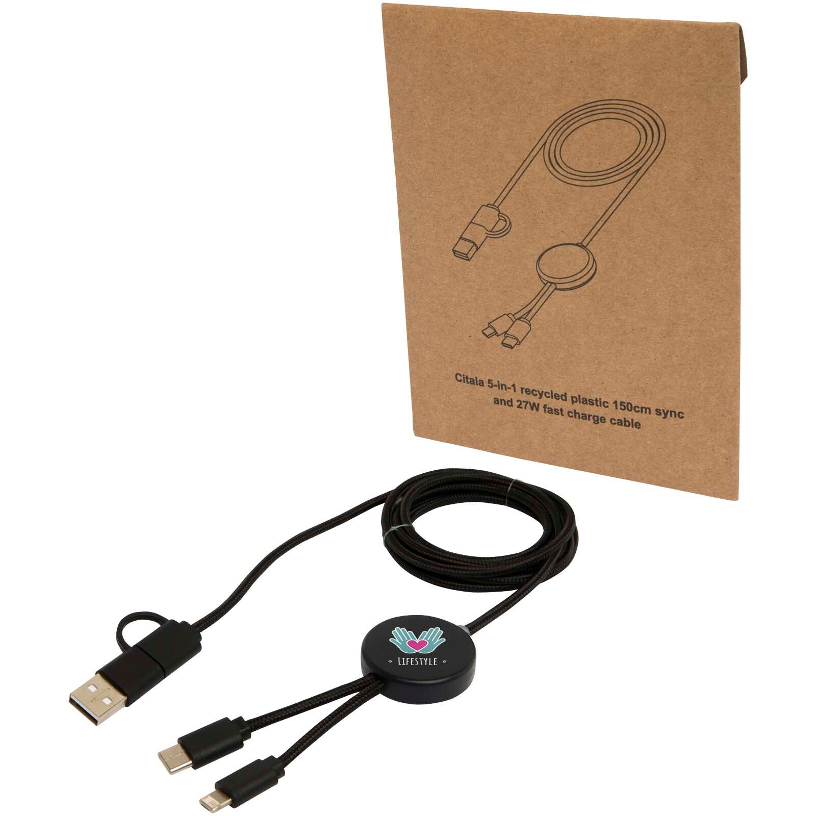 Citala 150 cm 5-in-1 Kabel aus recyceltem Kunststoff für Datenübertragung und 27W Schnellladung - schwarz-101