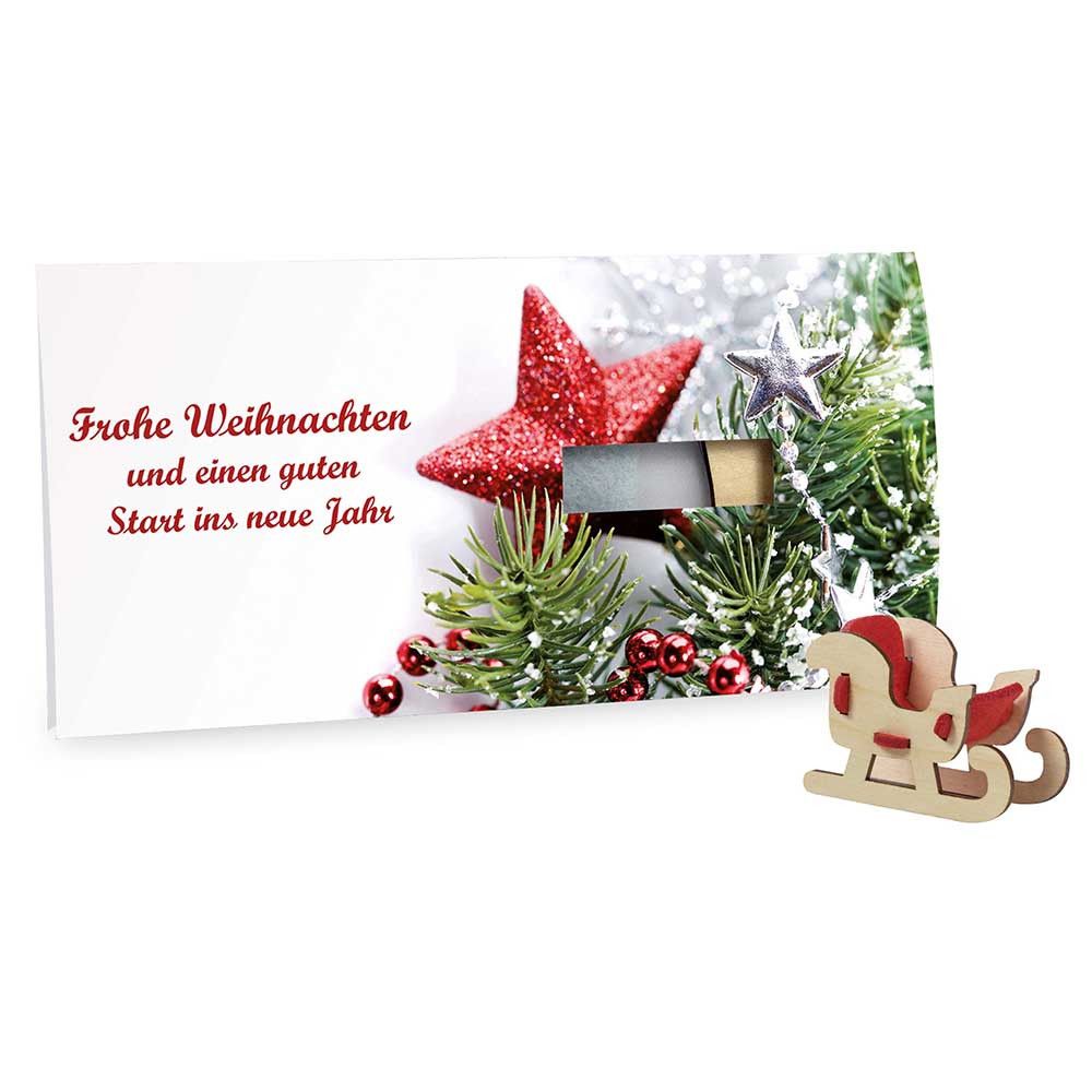 Steckfiguren-Karte Filz - Schlitten Digitaldruck Vorderseite-590