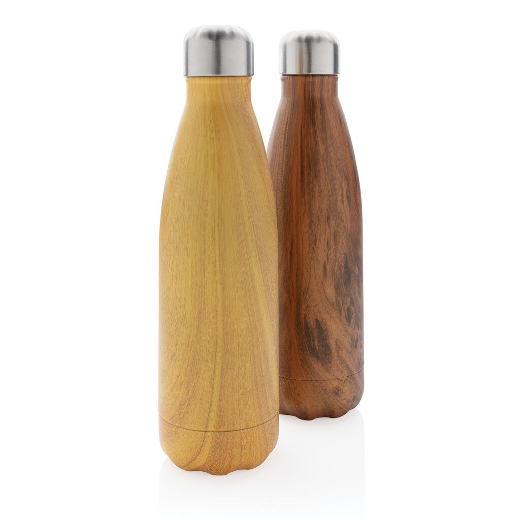 Vakuumisolierte Stainless Steel Flasche mit Holzoptik - gelb-913