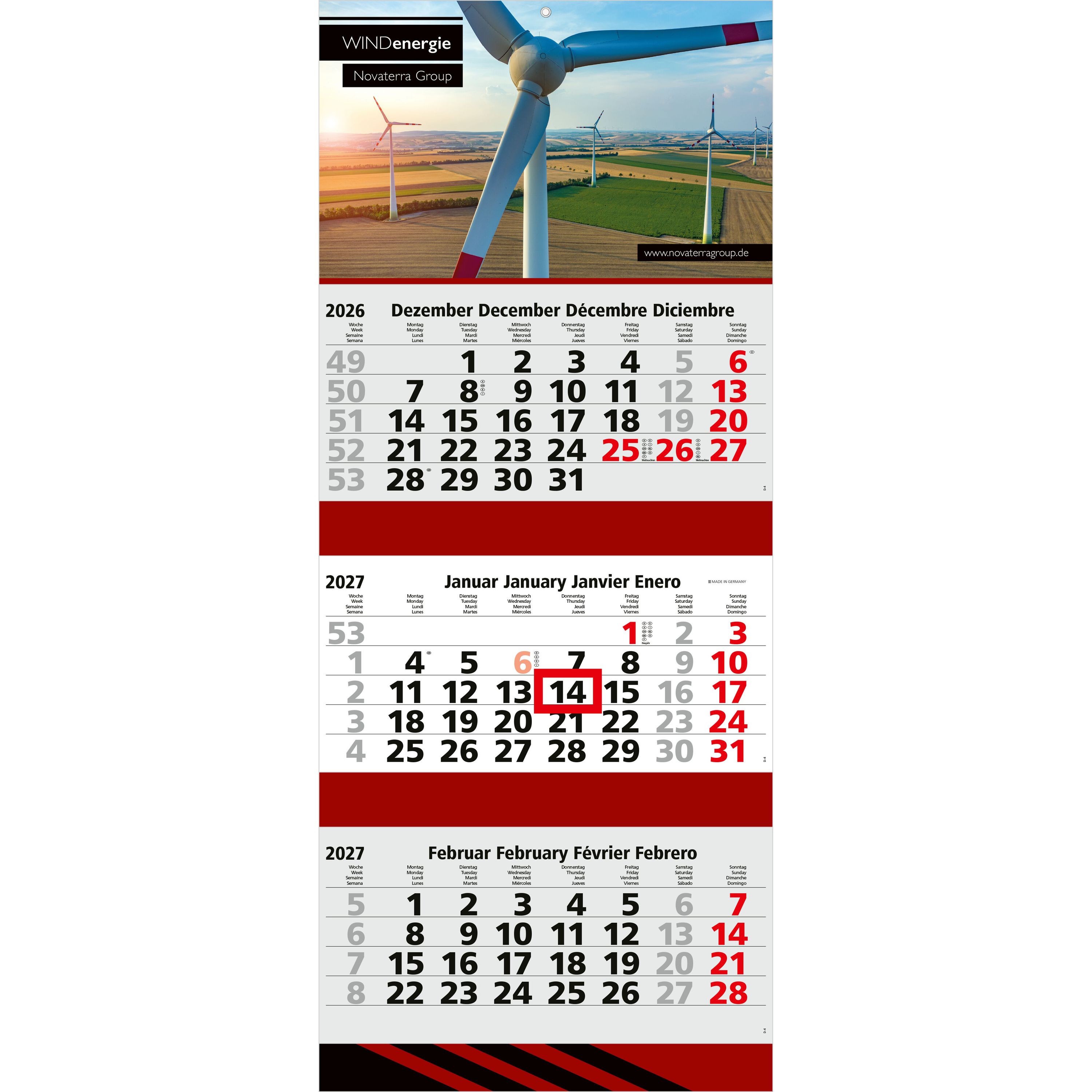 3-Monatskalender Mehrblock Maxi 3 Post-730
