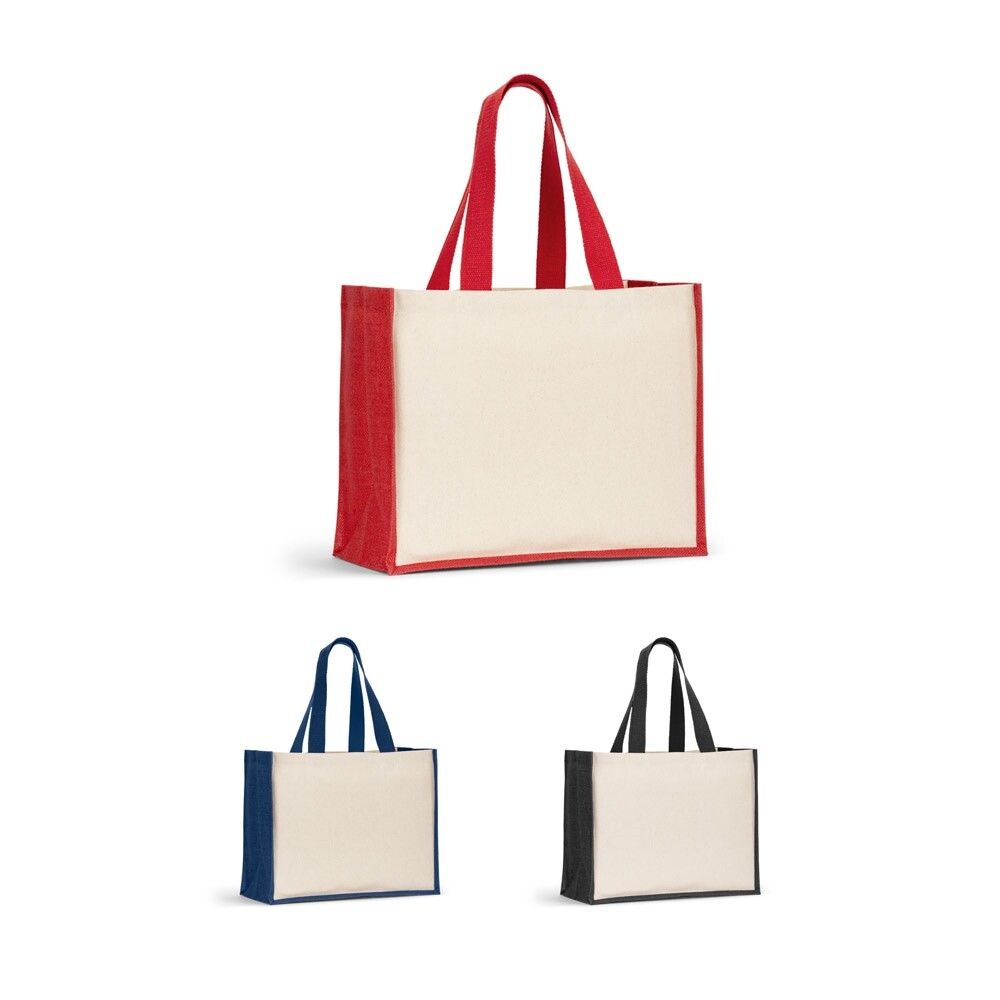 HELSINQUE COLOUR Tasche aus Canvas (320 g/m²), mit Boden und Seiten aus farbig laminierter Jute (350 g/m²) - schwarz-234
