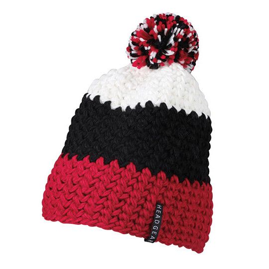 Crocheted Cap With Pompon - red - black - white-559