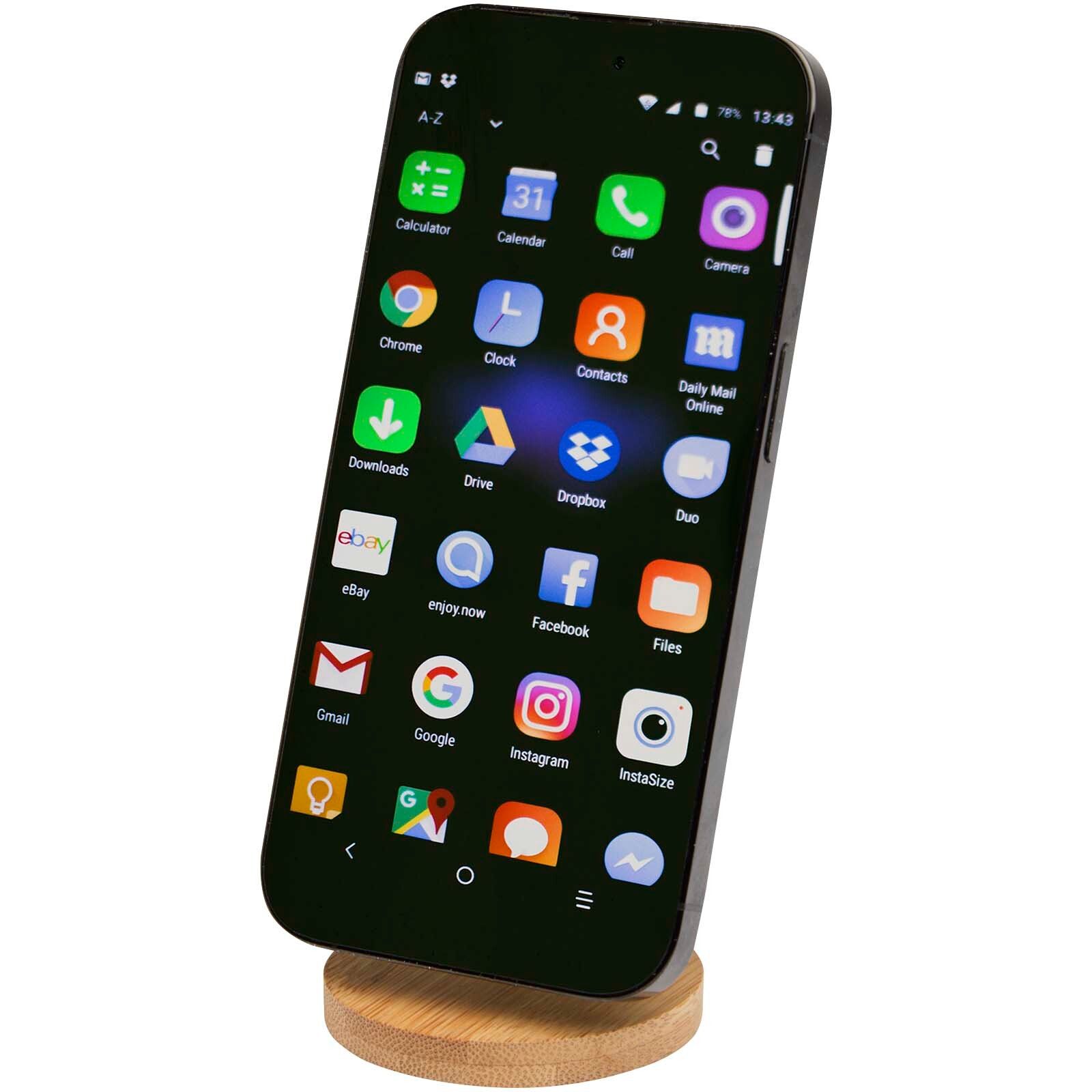 Alcor Klappbare magnetische Smartphonehalterung aus recyceltem Kunststoff mit Bambusdetails - schwarz-178