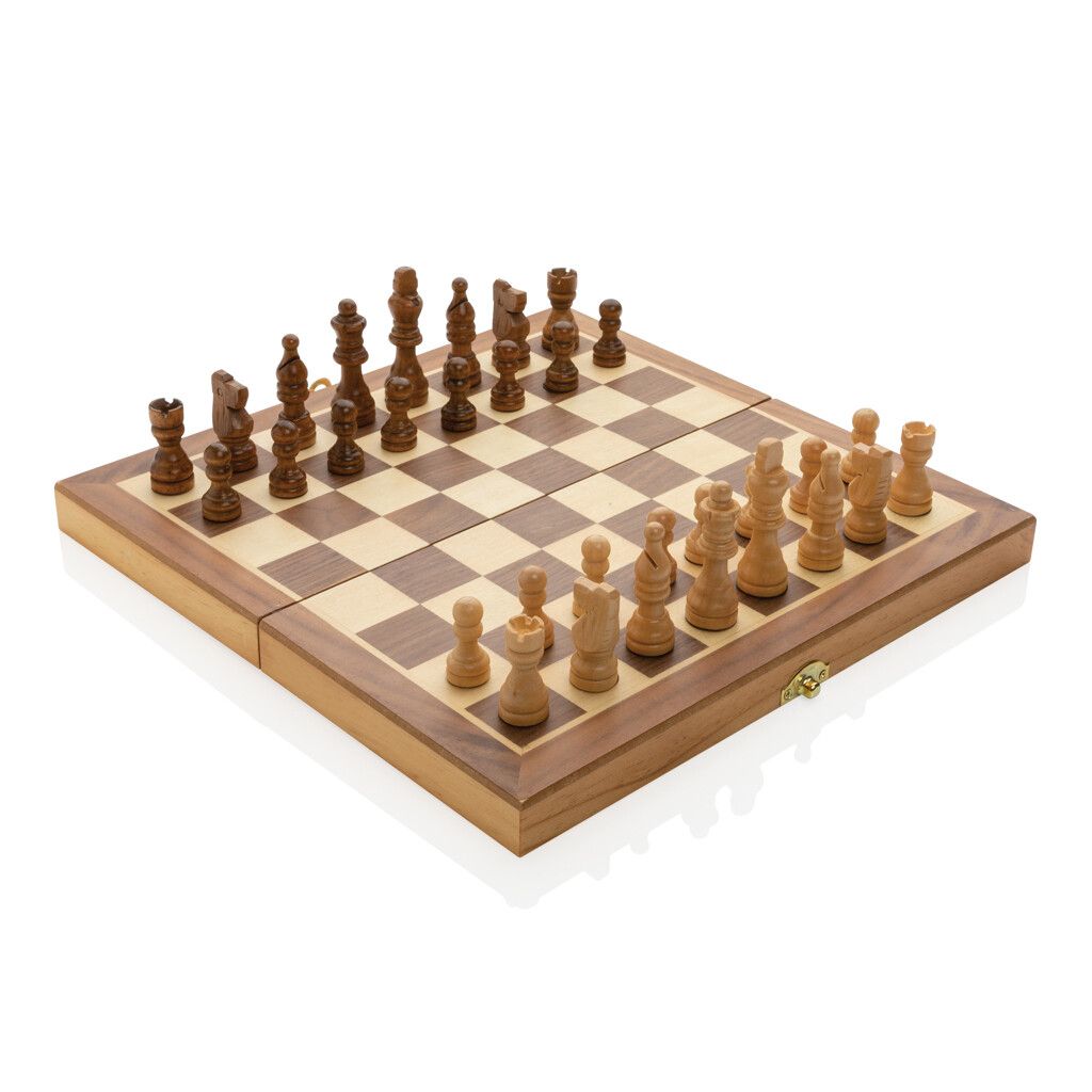 Faltbares Schachspiel aus Holz - braun-691