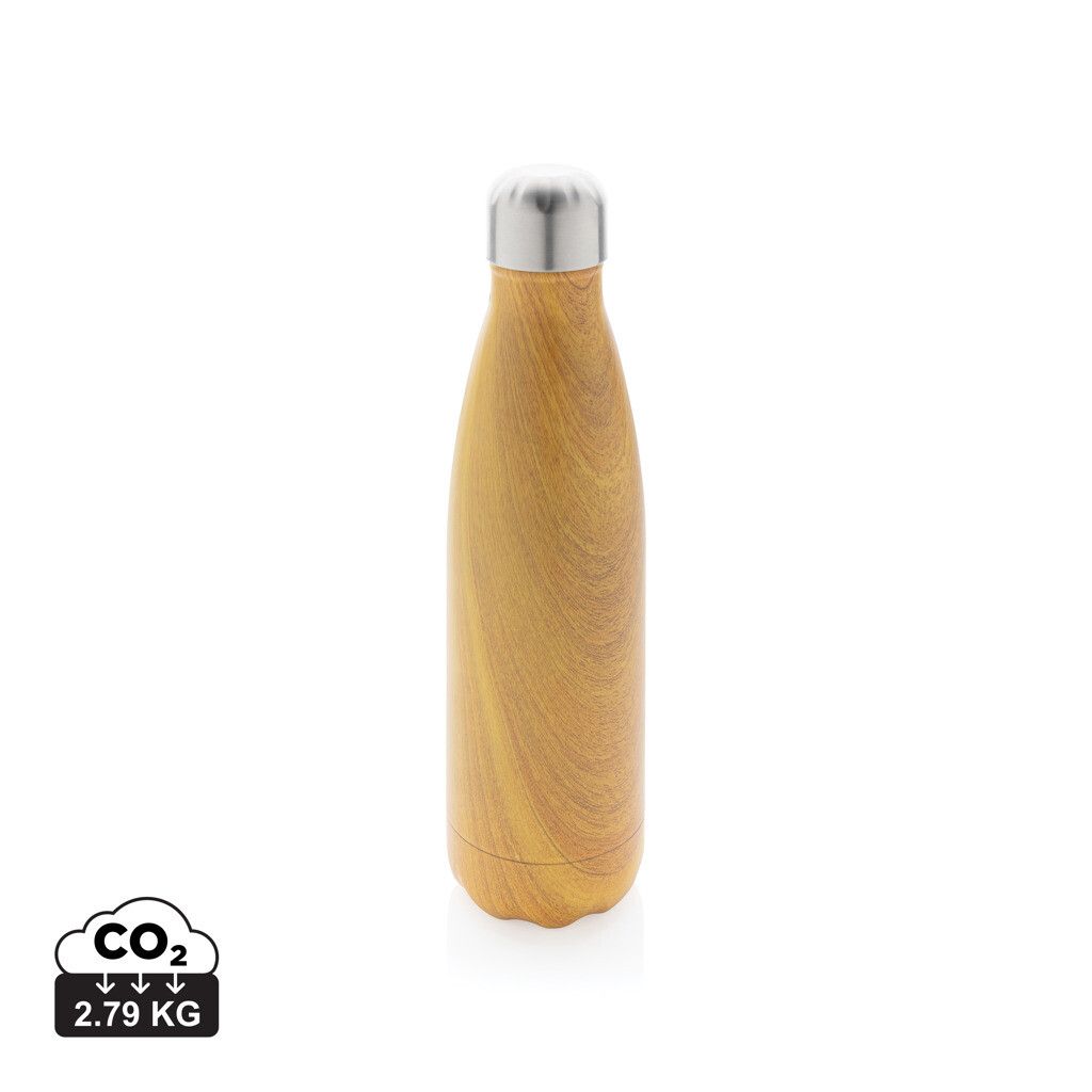 Vakuumisolierte Stainless Steel Flasche mit Holzoptik - gelb-786