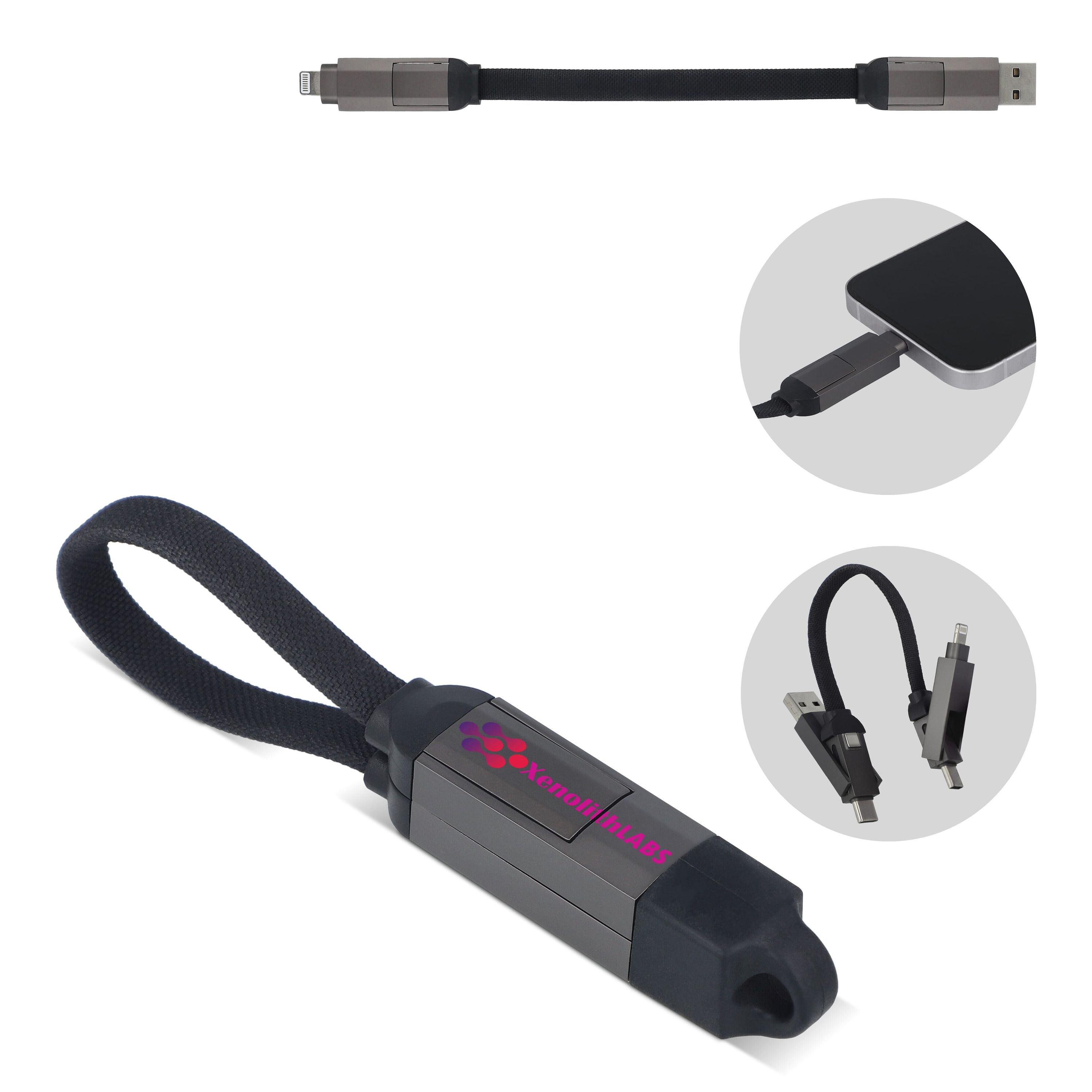 Multifunktionales 4-in-1 Kabel Schlüsselanhänger Größe 60 W - schwarz-486