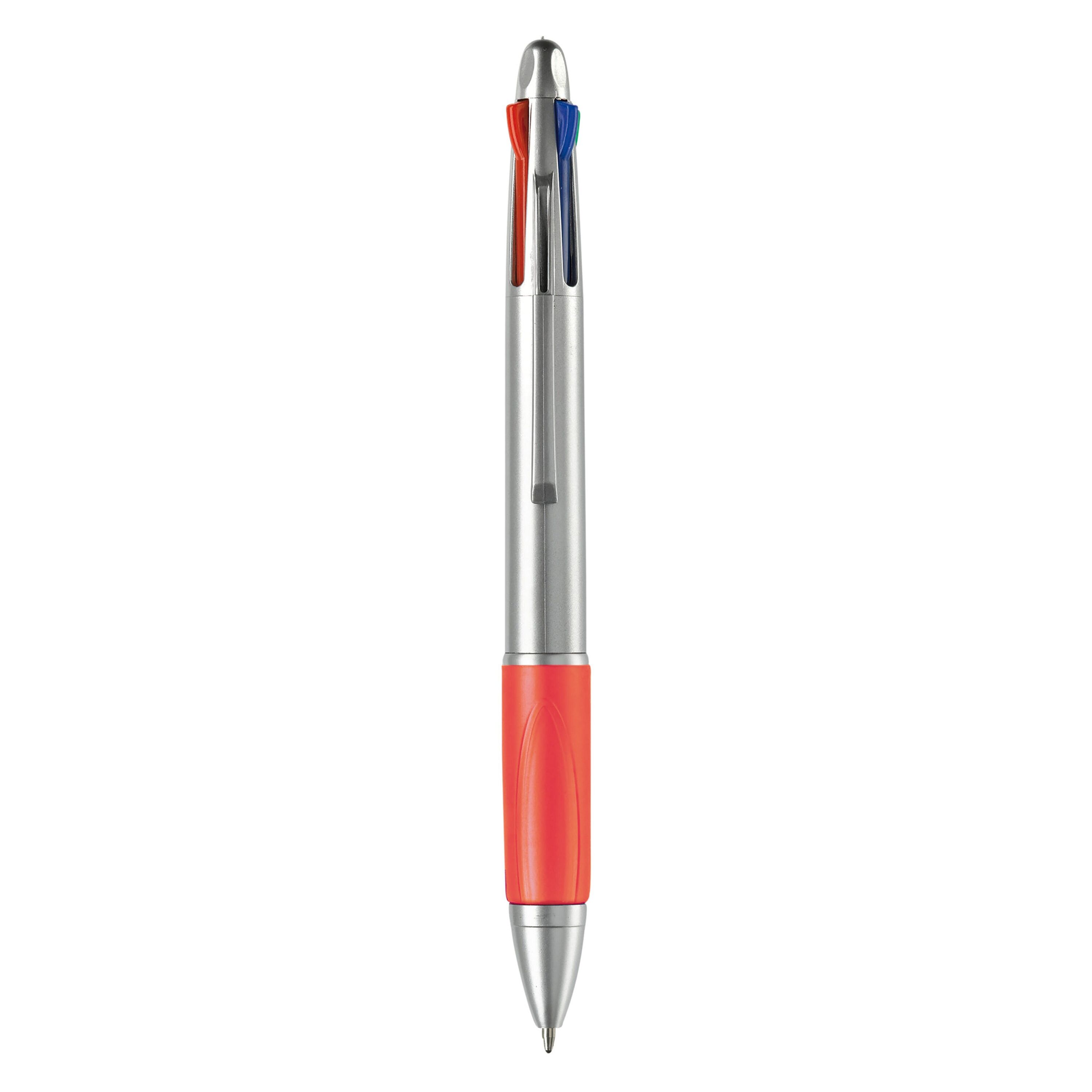Kugelschreiber mit 4 Schreibfarben - silber  -  rot-348