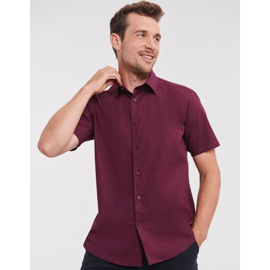 Men's Short Sleeve Fitted Stretch Shirt - black-369