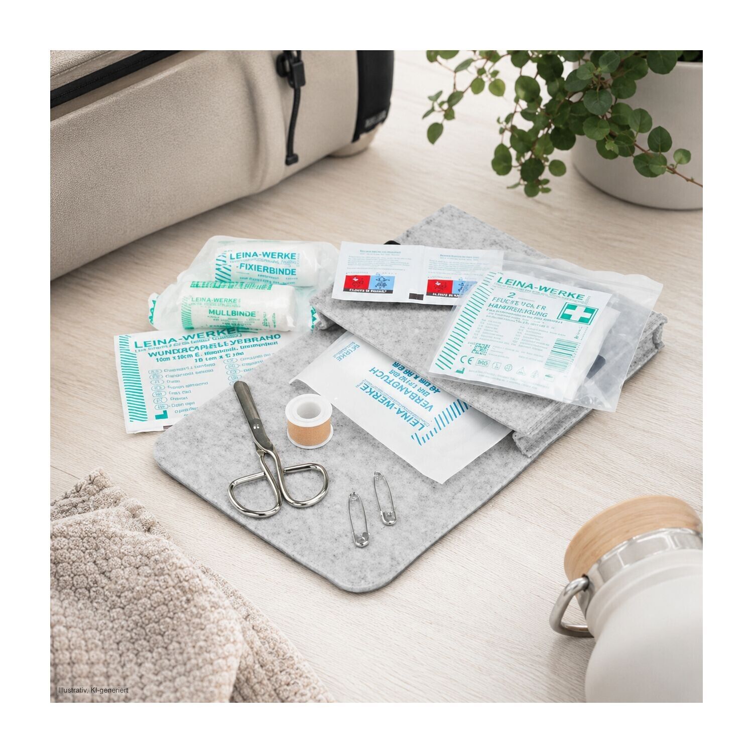 First Aid Kit in grauer Filztasche - Erste Hilfe Set, 12-teilig, deutsche Markenware - grau-66