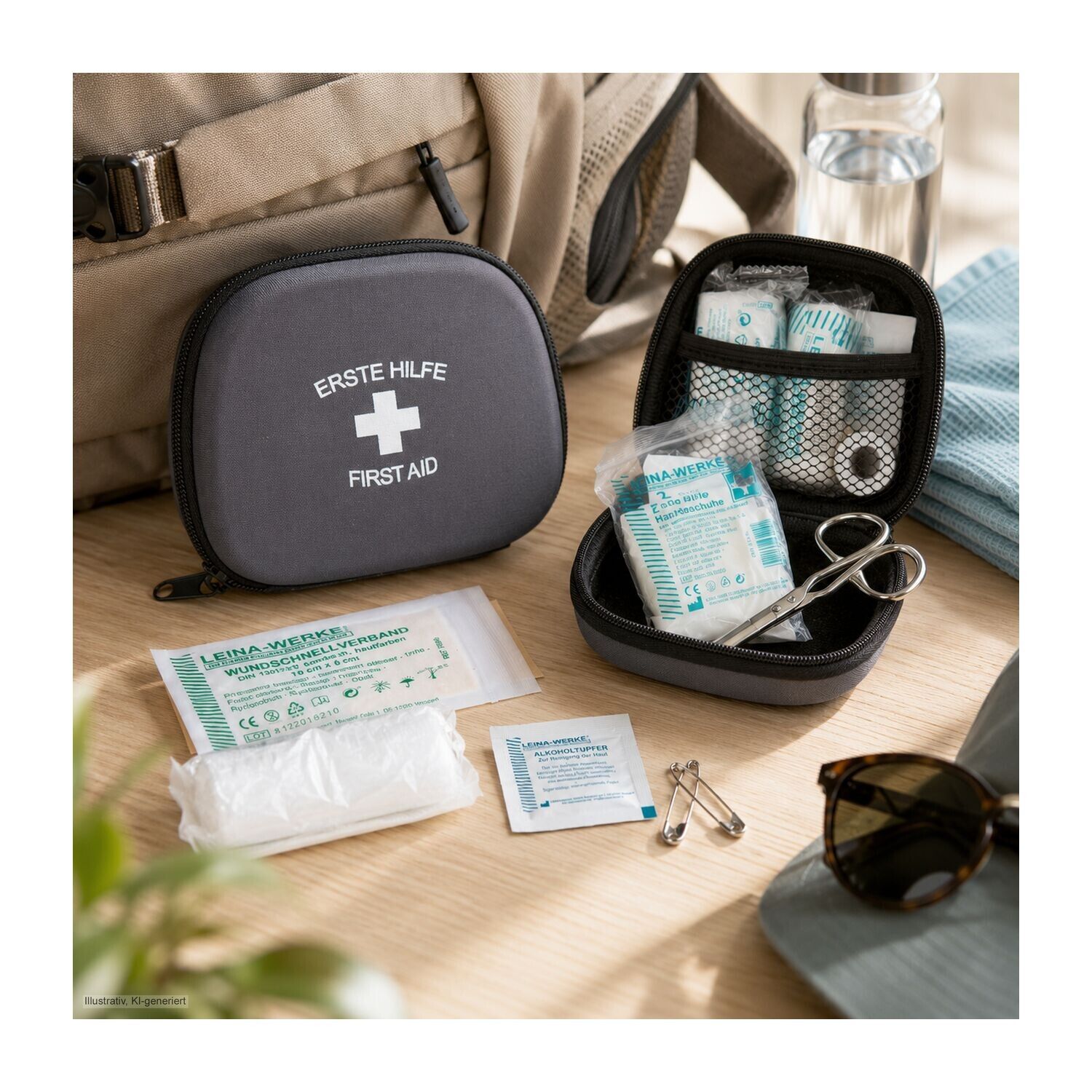 First Aid Kit - Erste Hilfe Set, 12-teilig, deutsche Markenware - grau-431