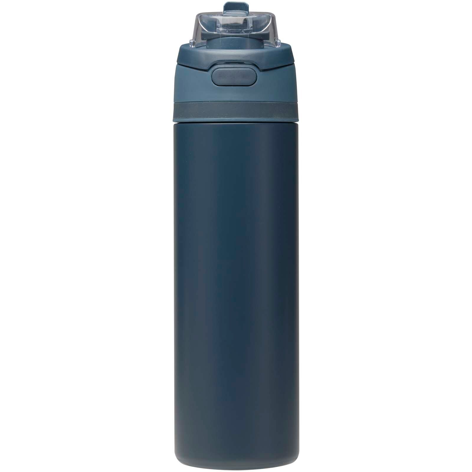 Theron 800 ml RCS Trinkflasche aus recyceltem, einwandigem Edelstahl mit Multifunktionsdeckel und Klappstrohhalm - navy-252